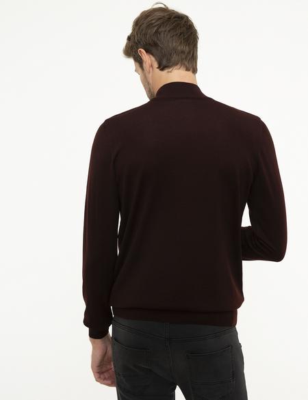 Bordo Slim Fit Yarım Balıkçı Yaka Basic Triko Kazak - 50206758016