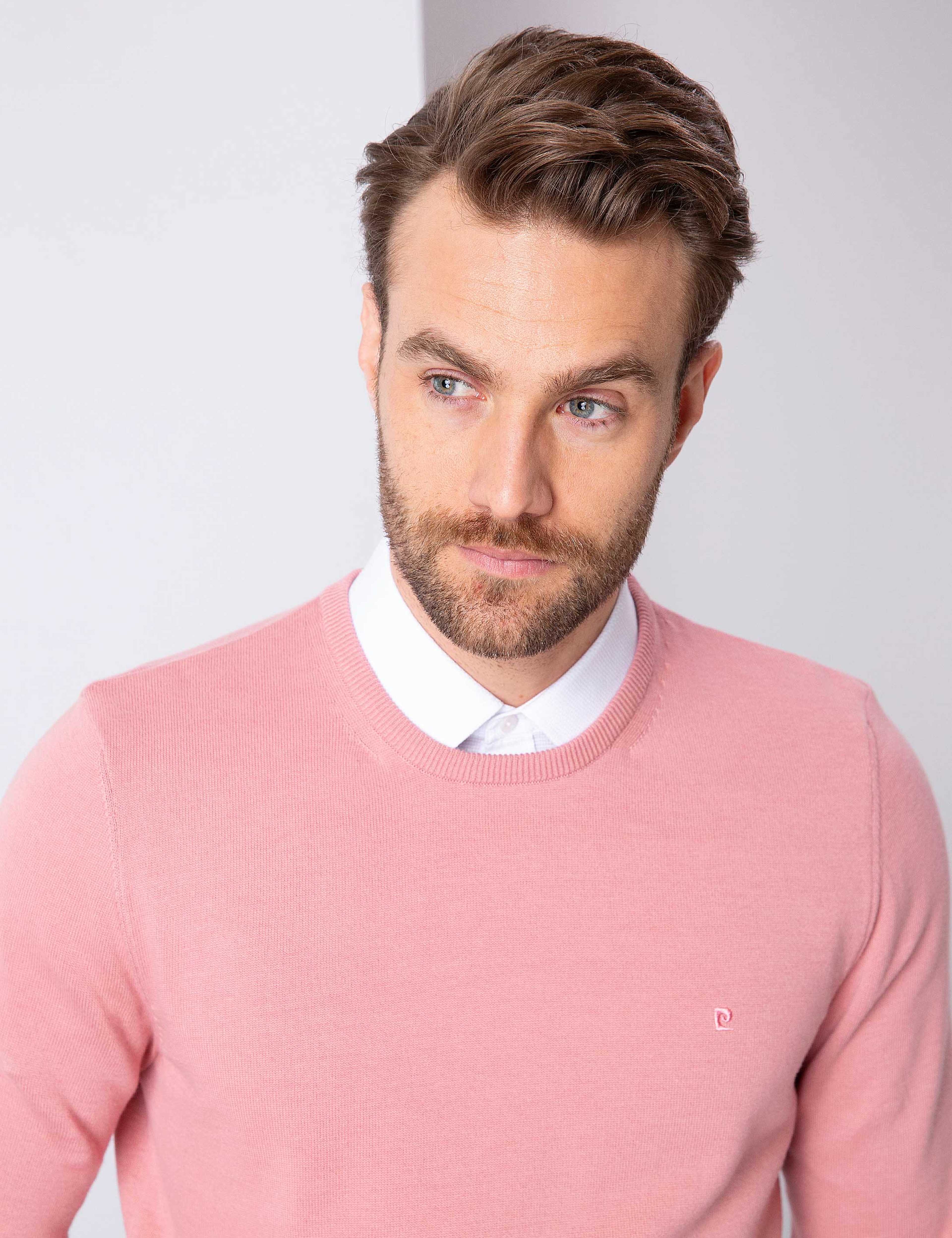 Pembe Slim Fit Bisiklet Yaka Basic Triko Kazak
