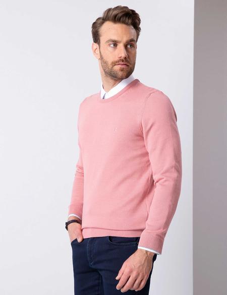 Pembe Slim Fit Bisiklet Yaka Basic Triko Kazak - 50207445073