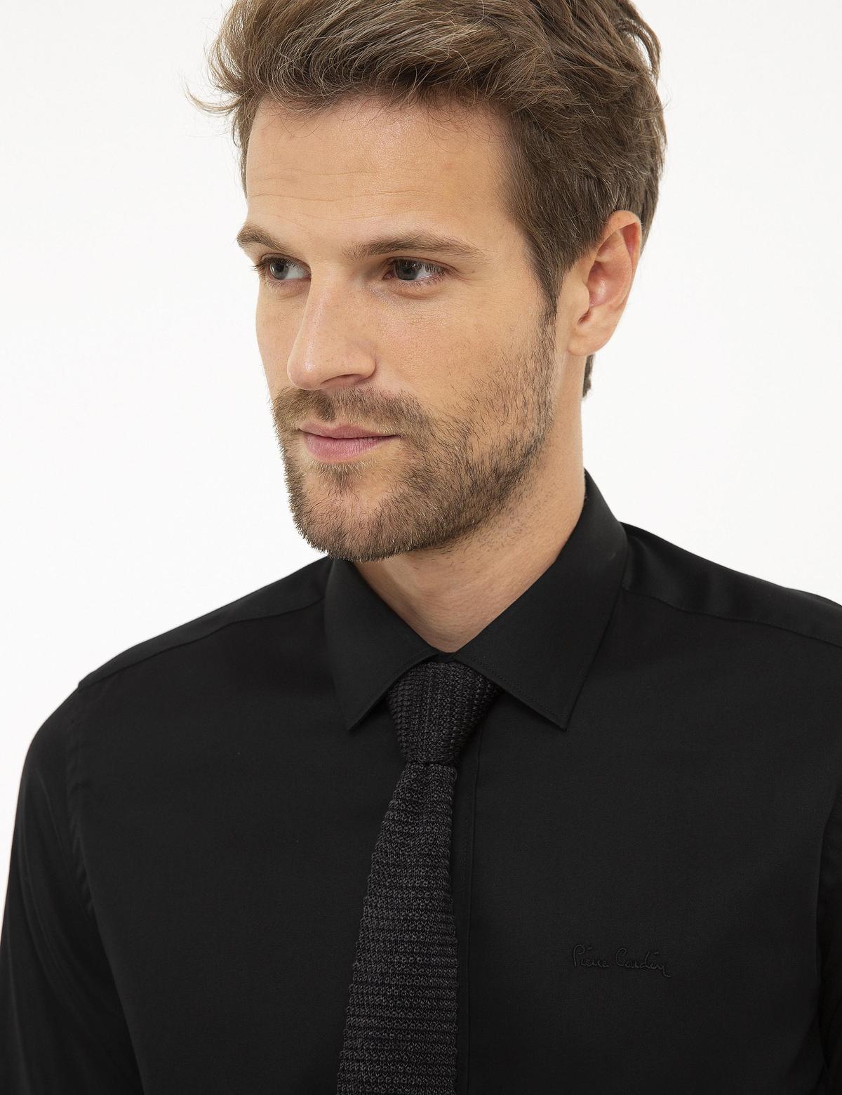 Siyah Slim Fit Uzun Kollu Klasik Gömlek - 50207631014