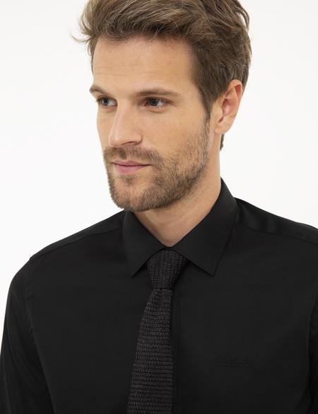 Siyah Slim Fit Uzun Kollu Klasik Gömlek - 50207631014