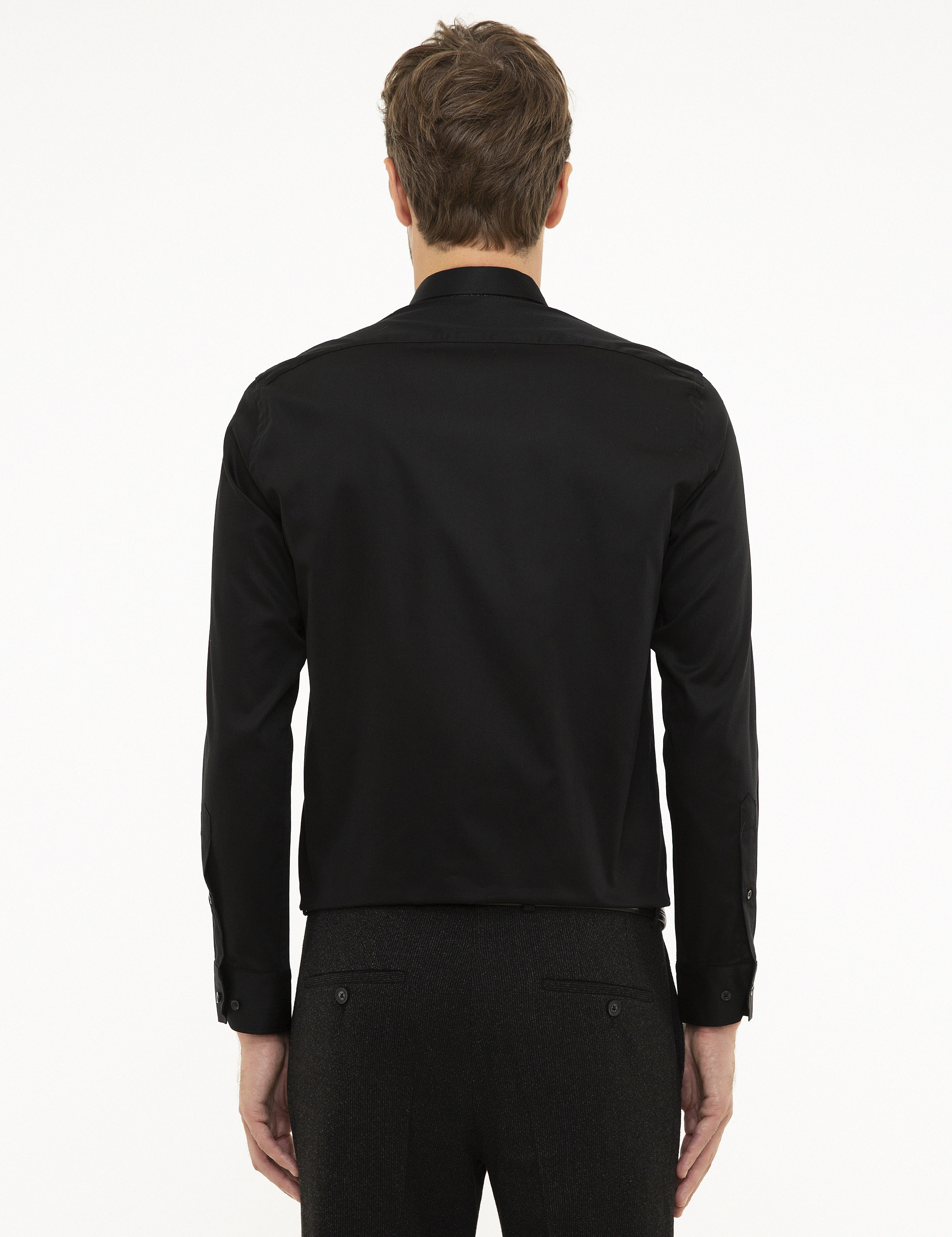 Siyah Slim Fit Uzun Kollu Klasik Gömlek - Image 3