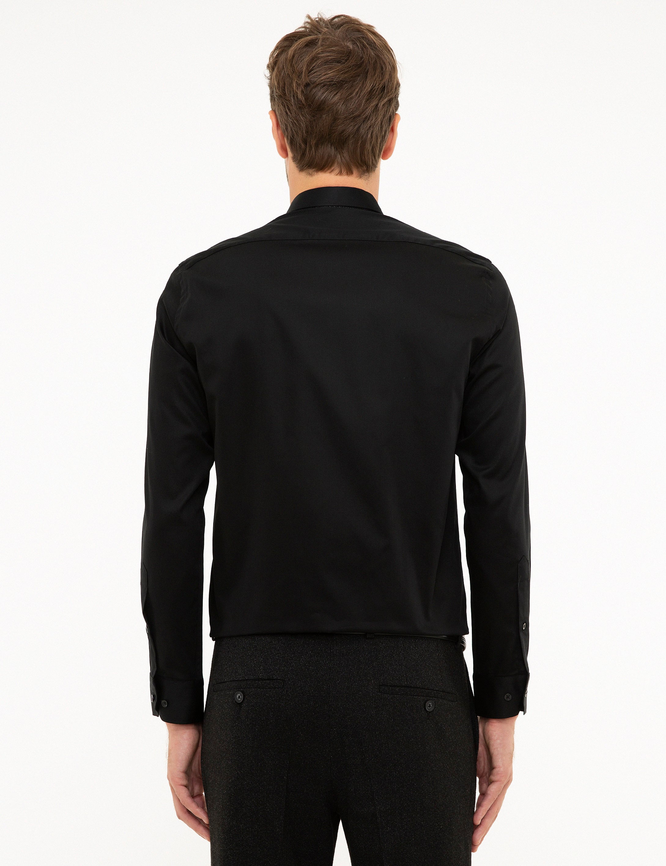 Siyah Slim Fit Uzun Kollu Klasik Gömlek