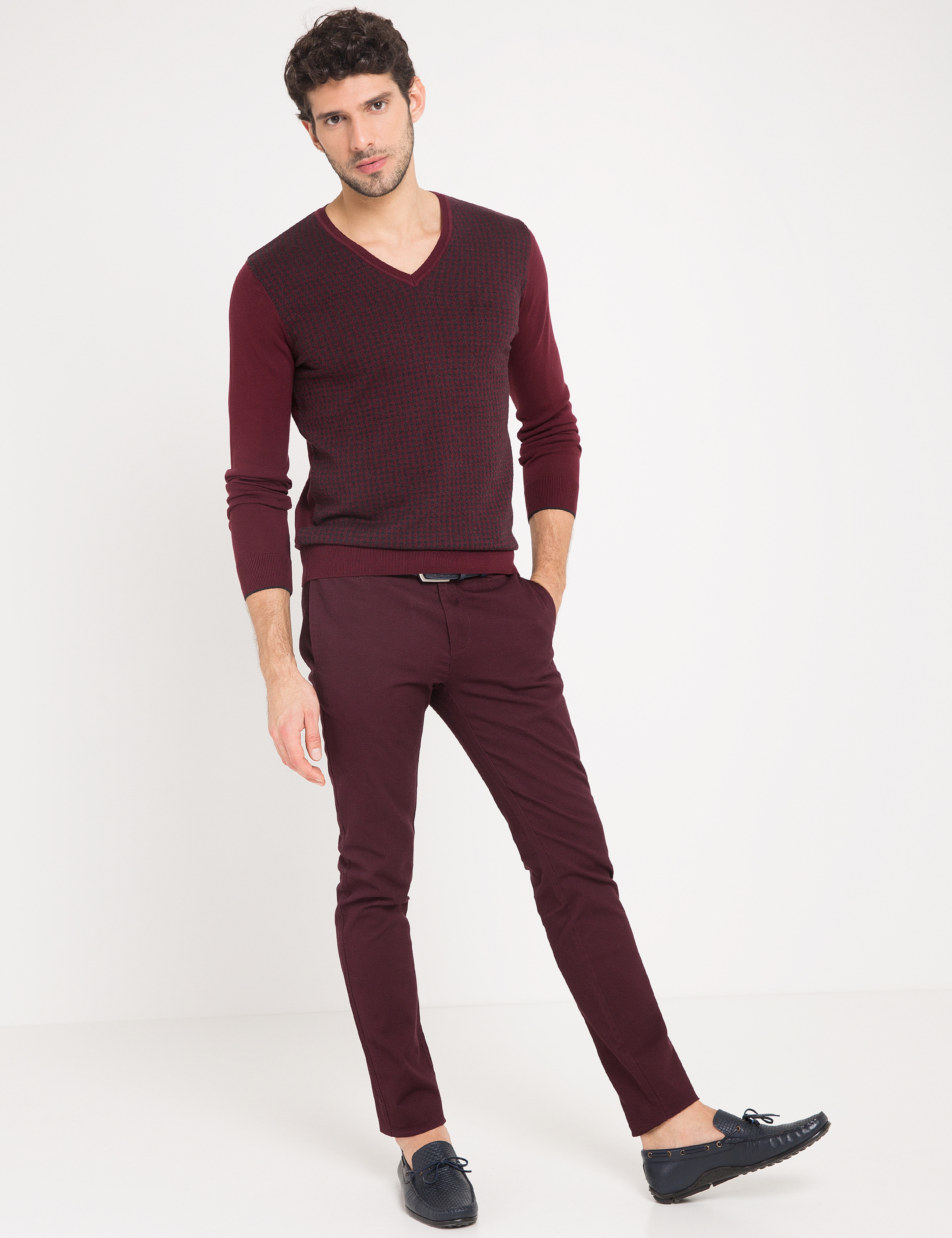 Bordo Slim Fit Triko Kazak - Image 1