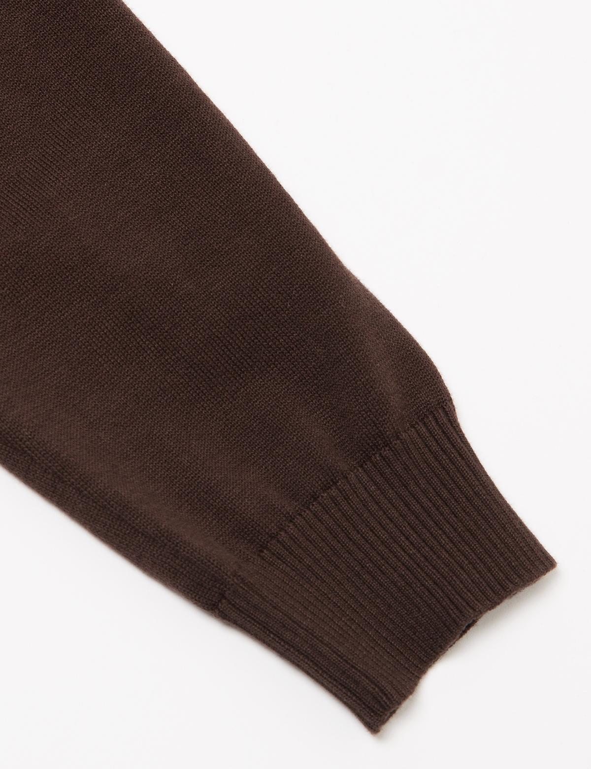 Kahverengi Slim Fit Basic Triko Hırka - 50179016057