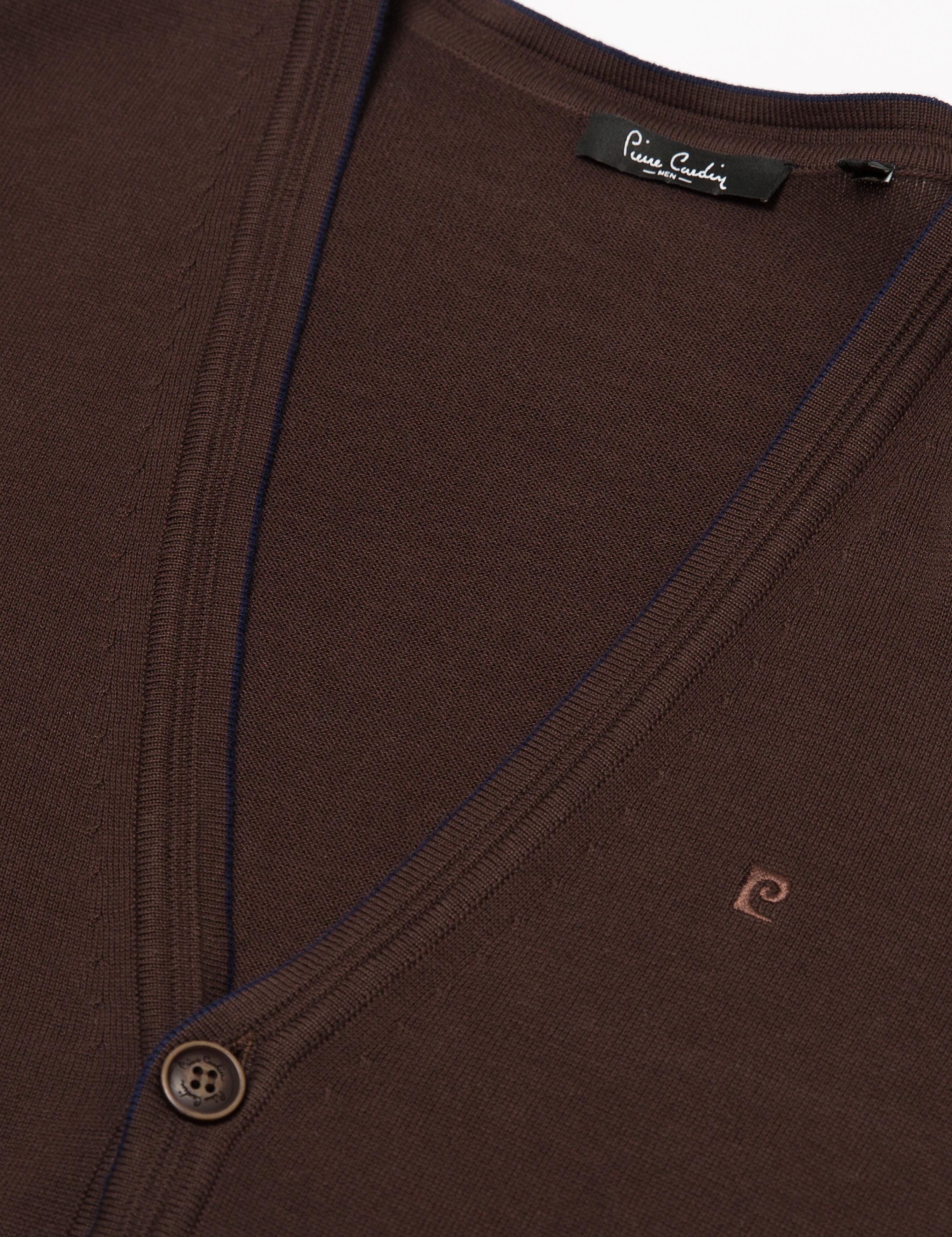 Kahverengi Slim Fit Basic Triko Hırka