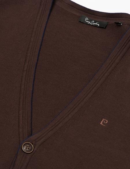 Kahverengi Slim Fit Basic Triko Hırka - 50179016057