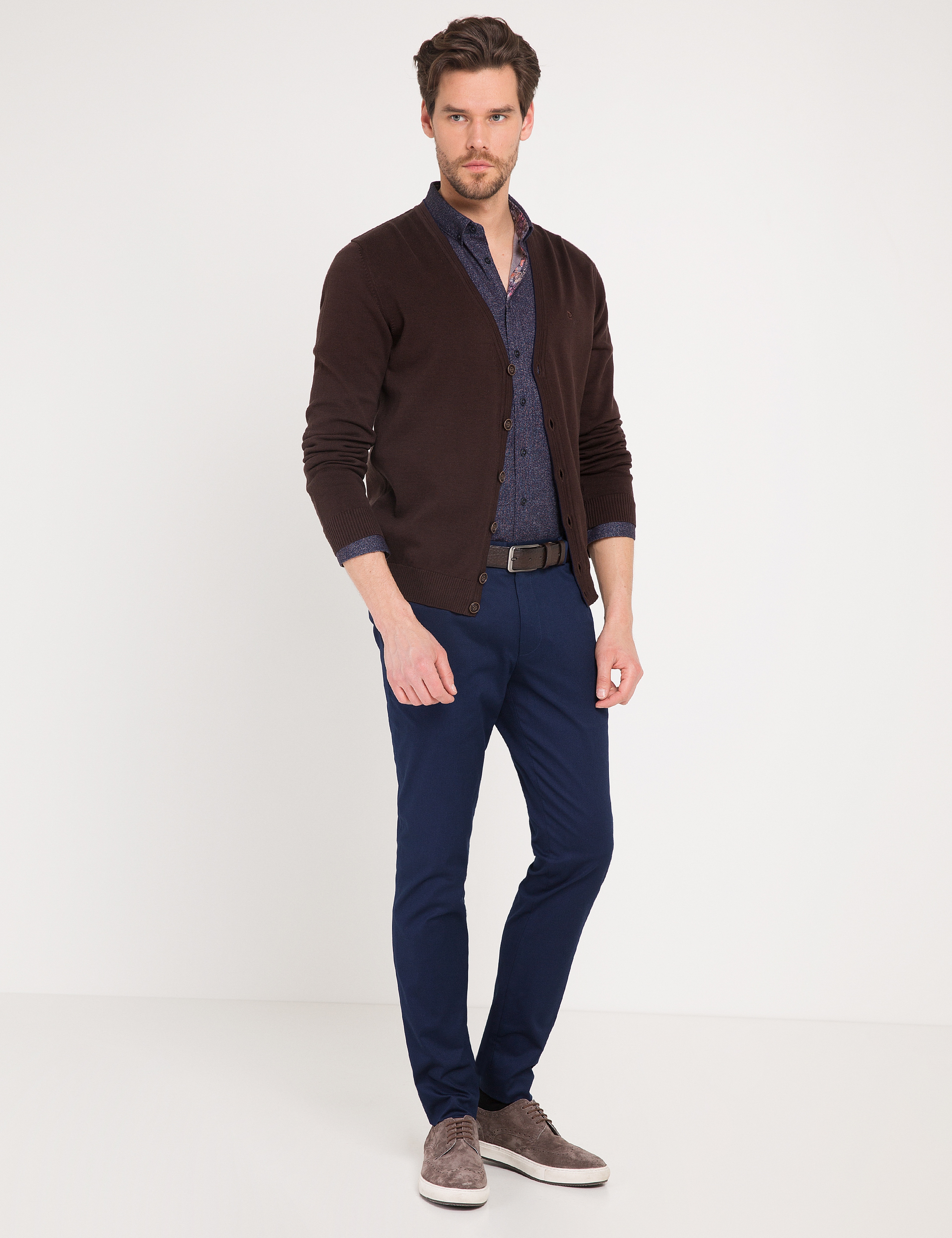 Kahverengi Slim Fit Basic Triko Hırka - Image 2