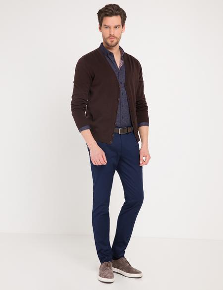 Kahverengi Slim Fit Basic Triko Hırka - 50179016057