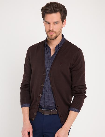 Kahverengi Slim Fit Basic Triko Hırka - 50179016057