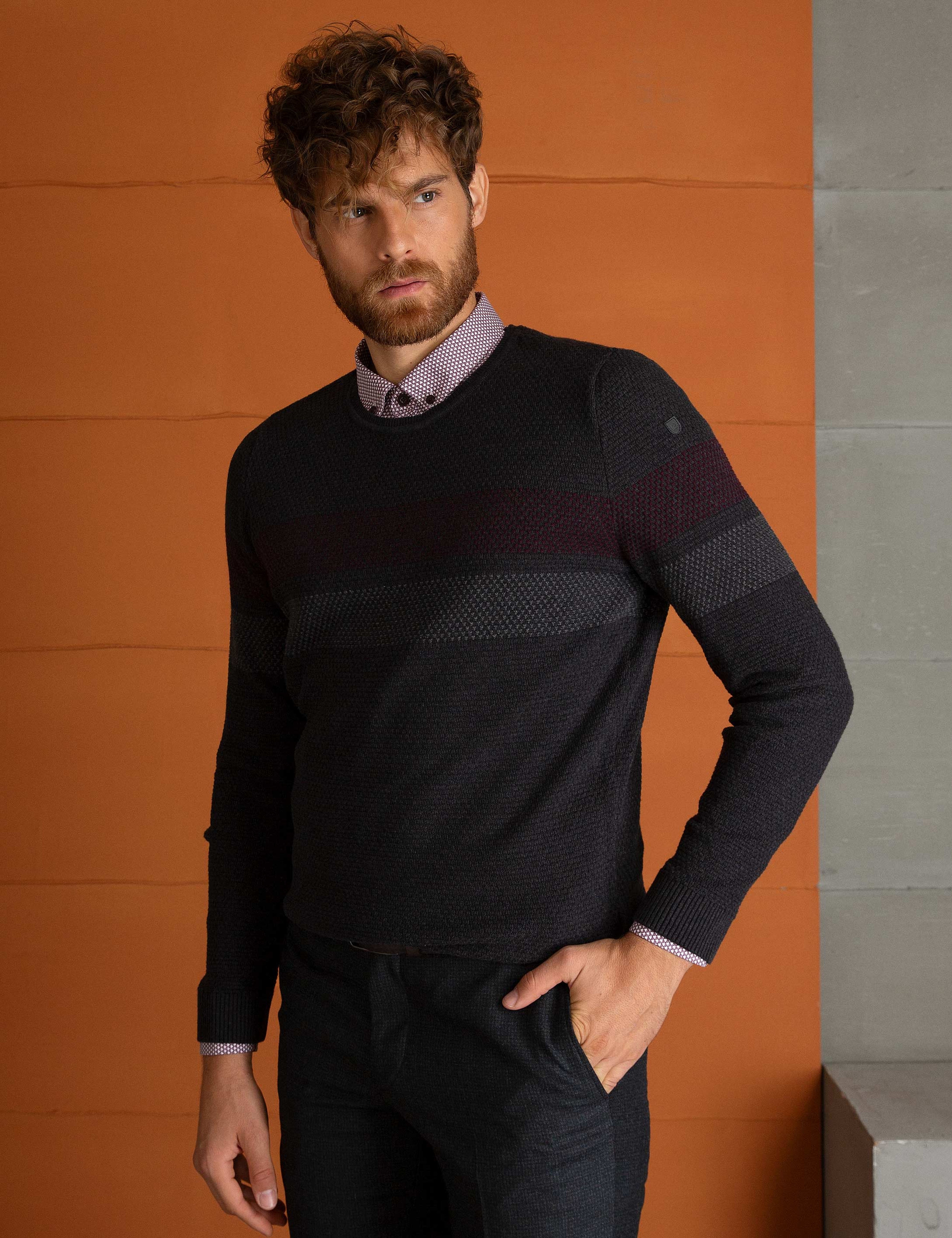 Antrasit Melanj Slim Fit Triko Kazak - Image 3