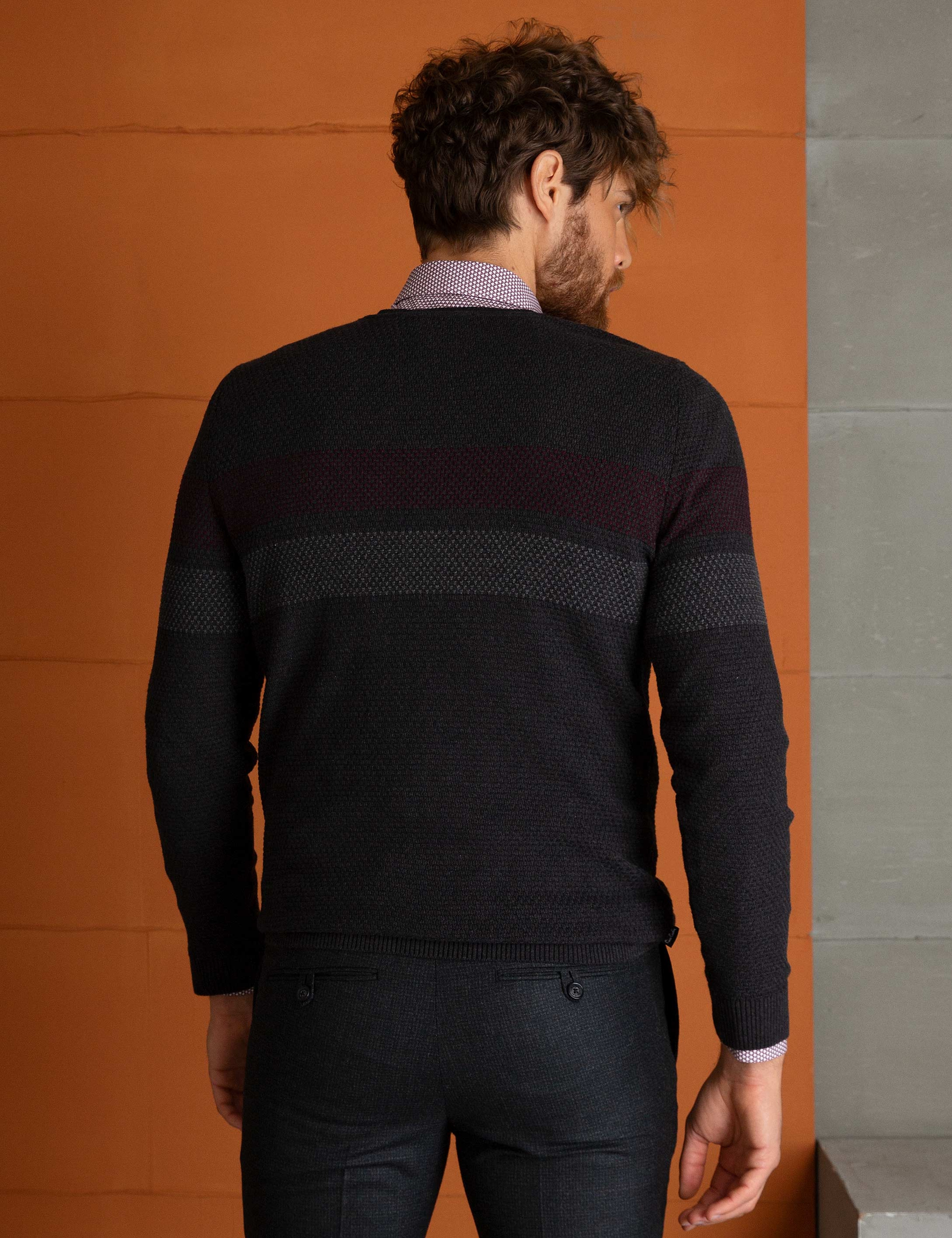 Antrasit Melanj Slim Fit Triko Kazak - Image 4