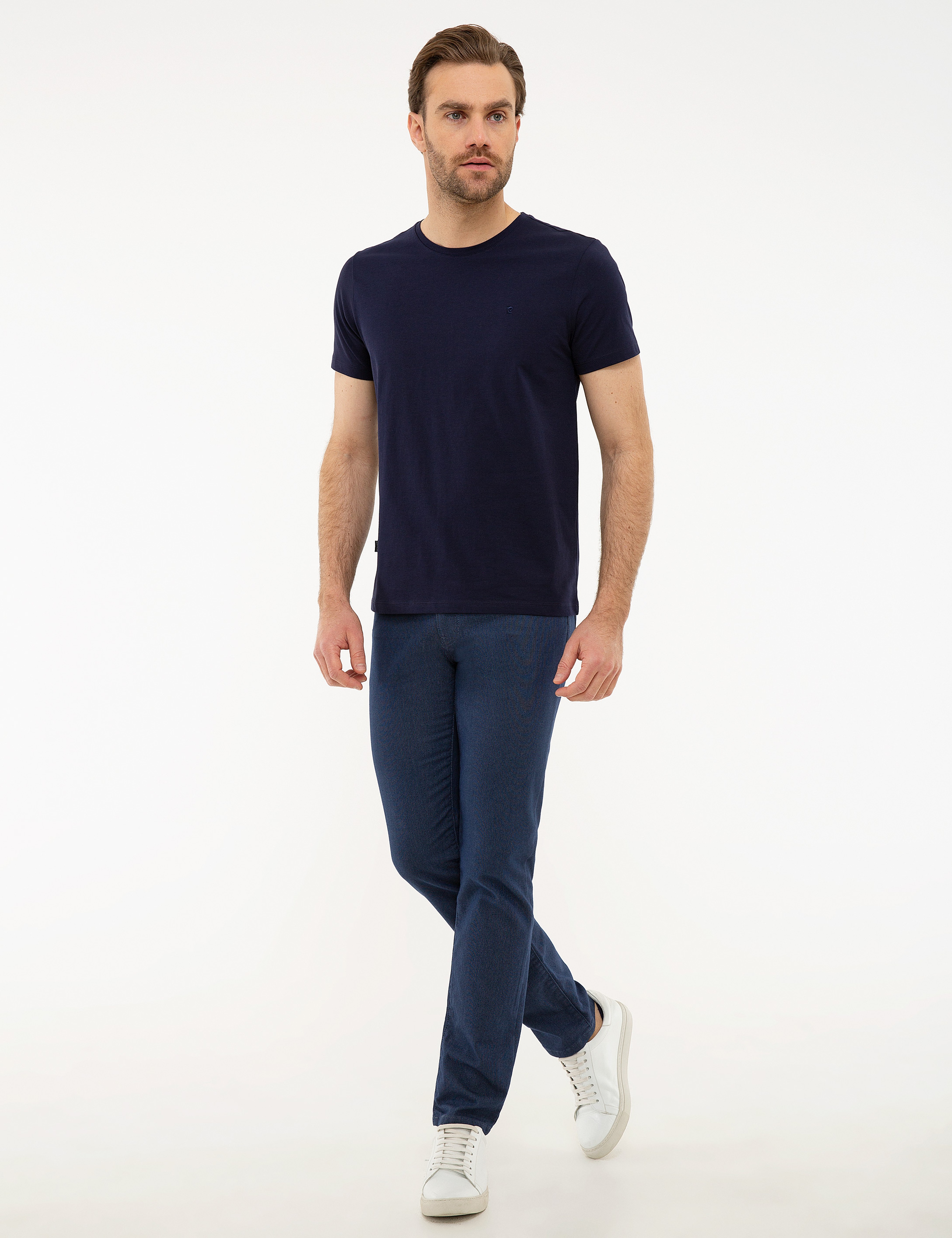 Lacivert Slim Fit Bisiklet Yaka Basic T-Shirt - Image 4