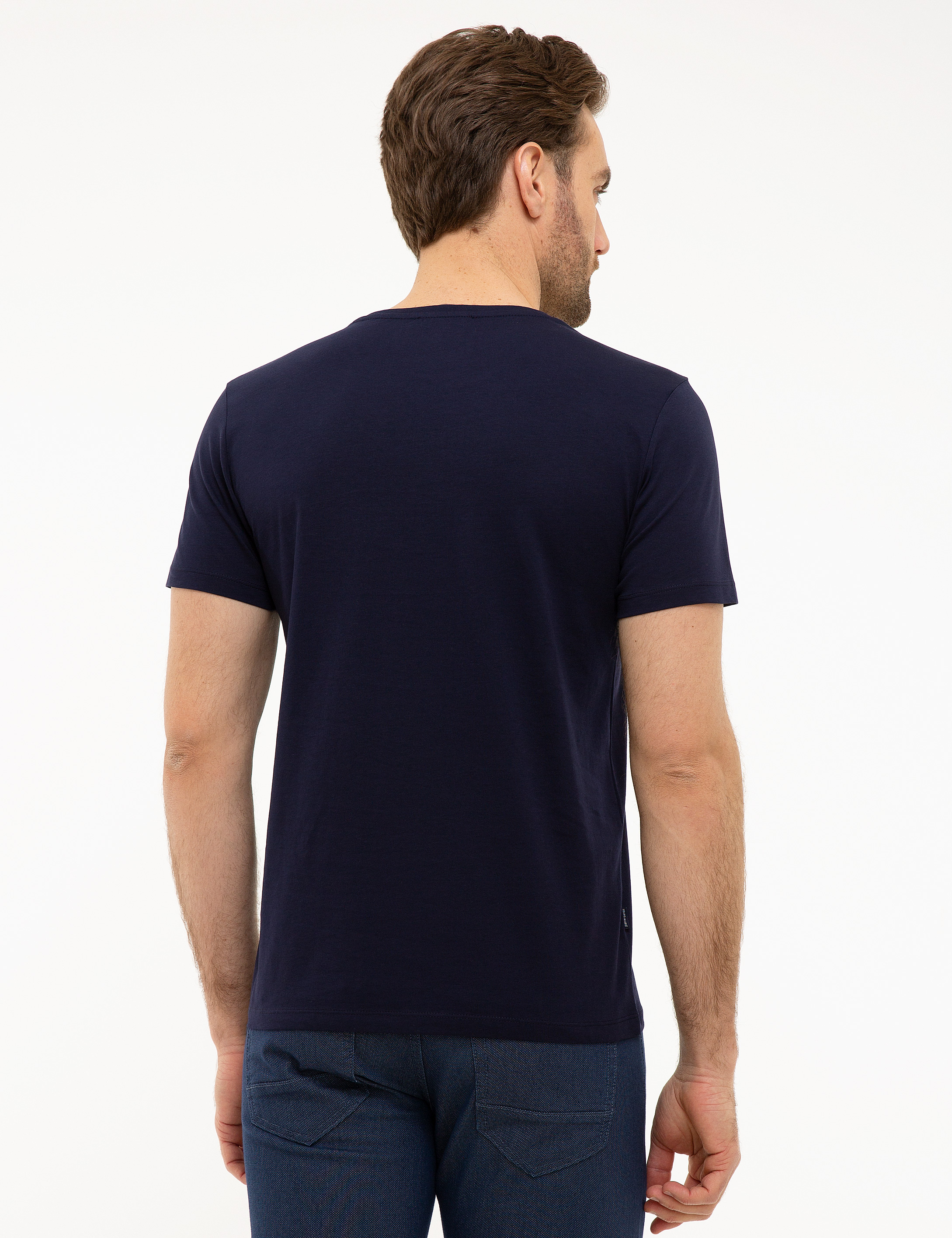 Lacivert Slim Fit Bisiklet Yaka Basic T-Shirt