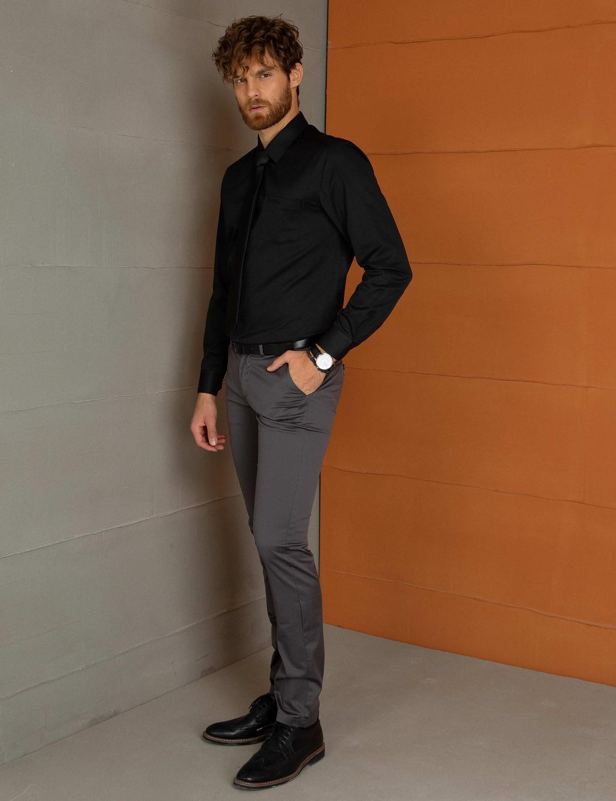 Gri Slim Fit Kanvas Pantolon - 50194244021
