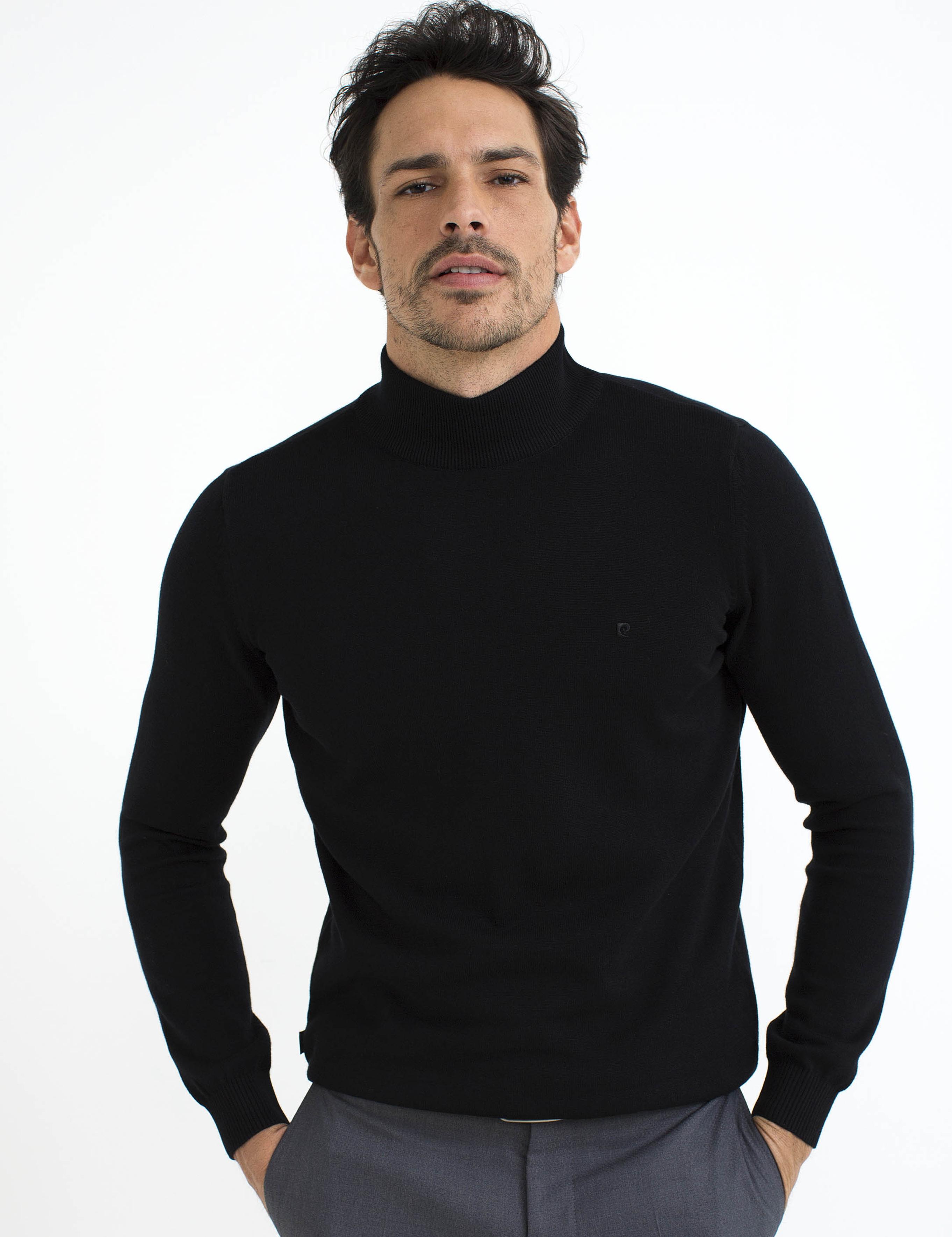 Siyah Slim Fit Yarım Balıkçı Yaka Basic Triko Kazak