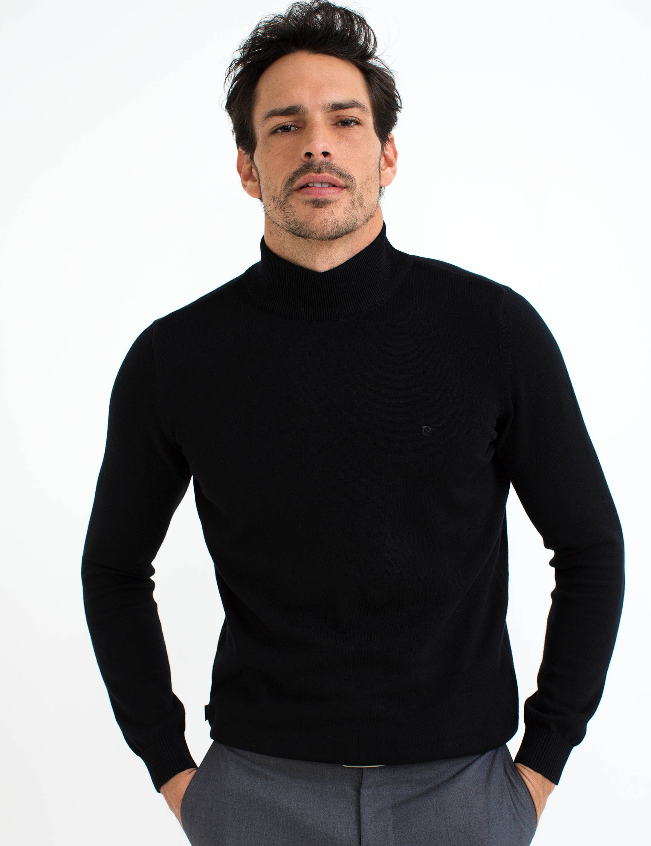 Siyah Slim Fit Yarım Balıkçı Yaka Basic Triko Kazak