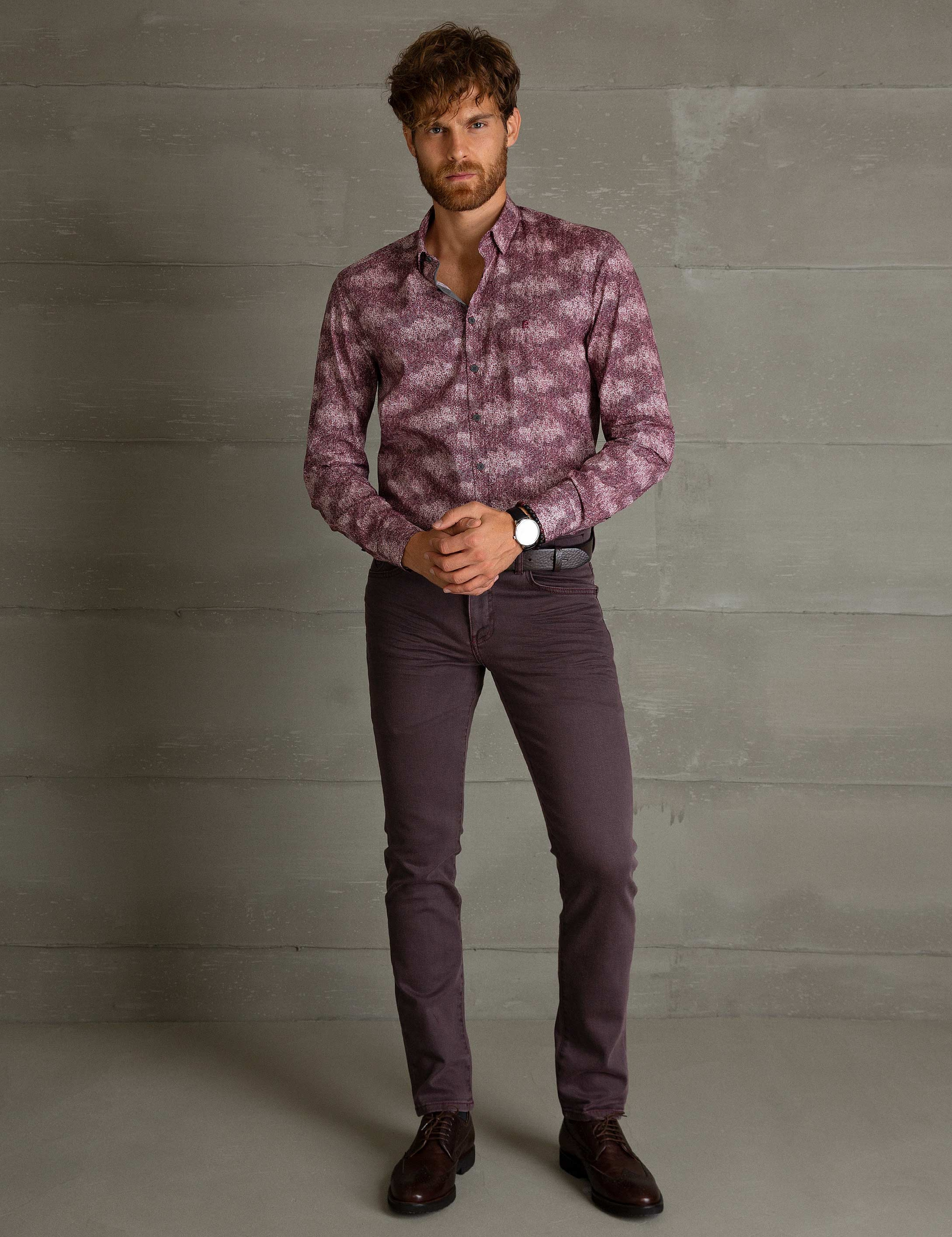 Bordo Slim Fit Gömlek - Image 1