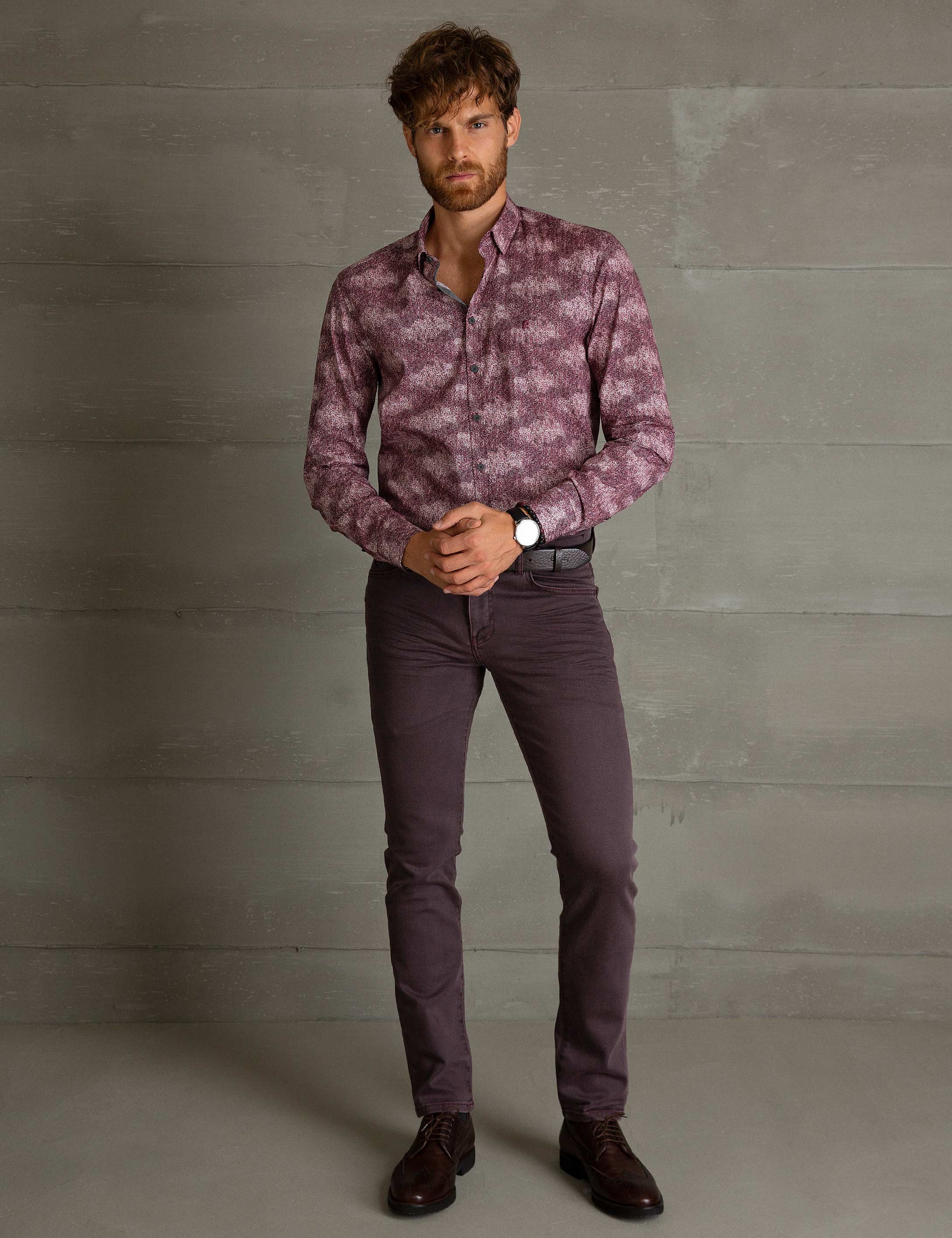 Bordo Slim Fit Gömlek