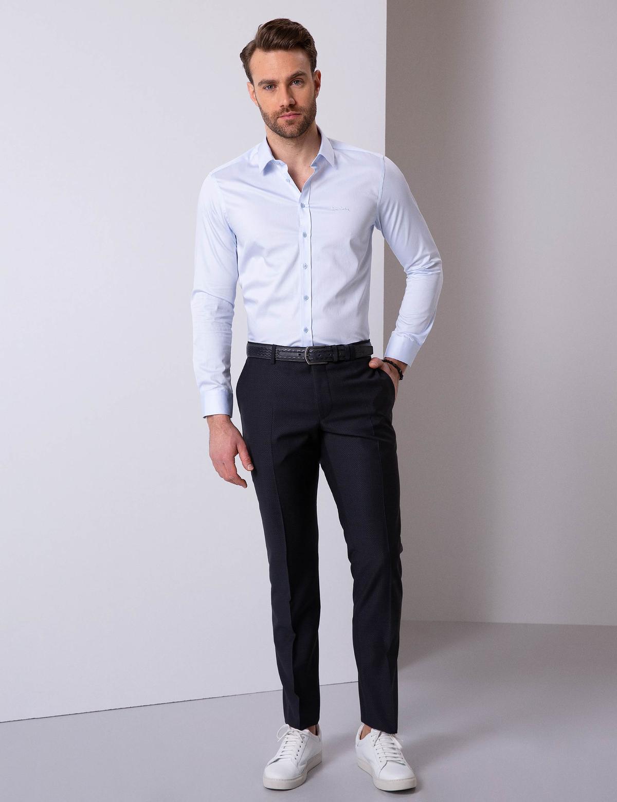 Açık Mavi Slim Fit Uzun Kollu Basic Gömlek - 50204547006