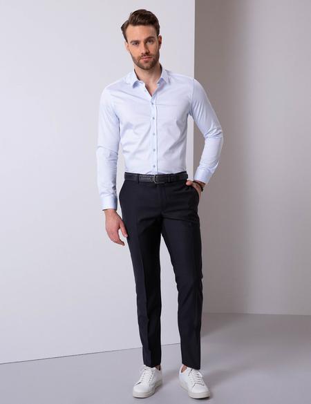 Açık Mavi Slim Fit Uzun Kollu Basic Gömlek - 50204547006