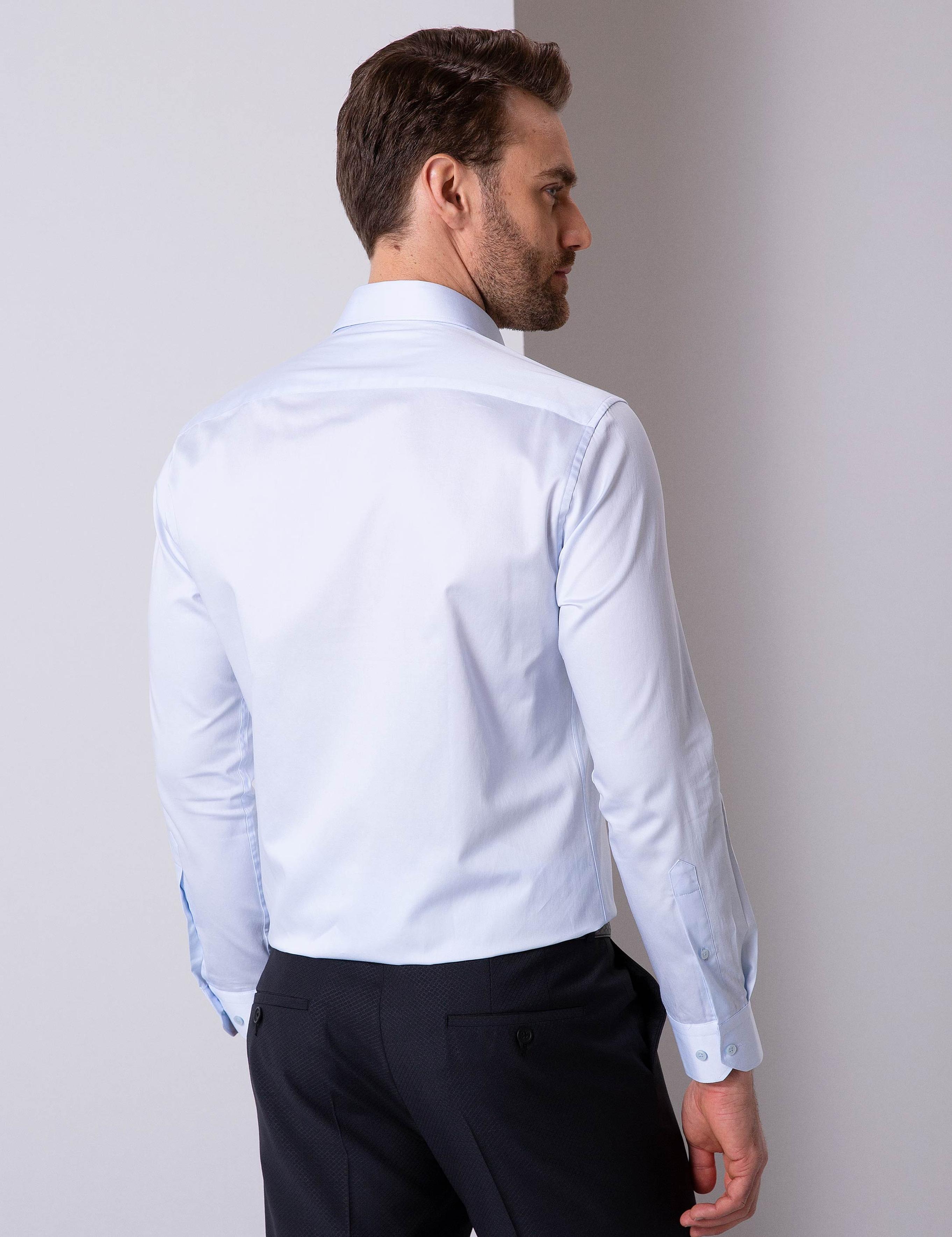 Açık Mavi Slim Fit Uzun Kollu Basic Gömlek