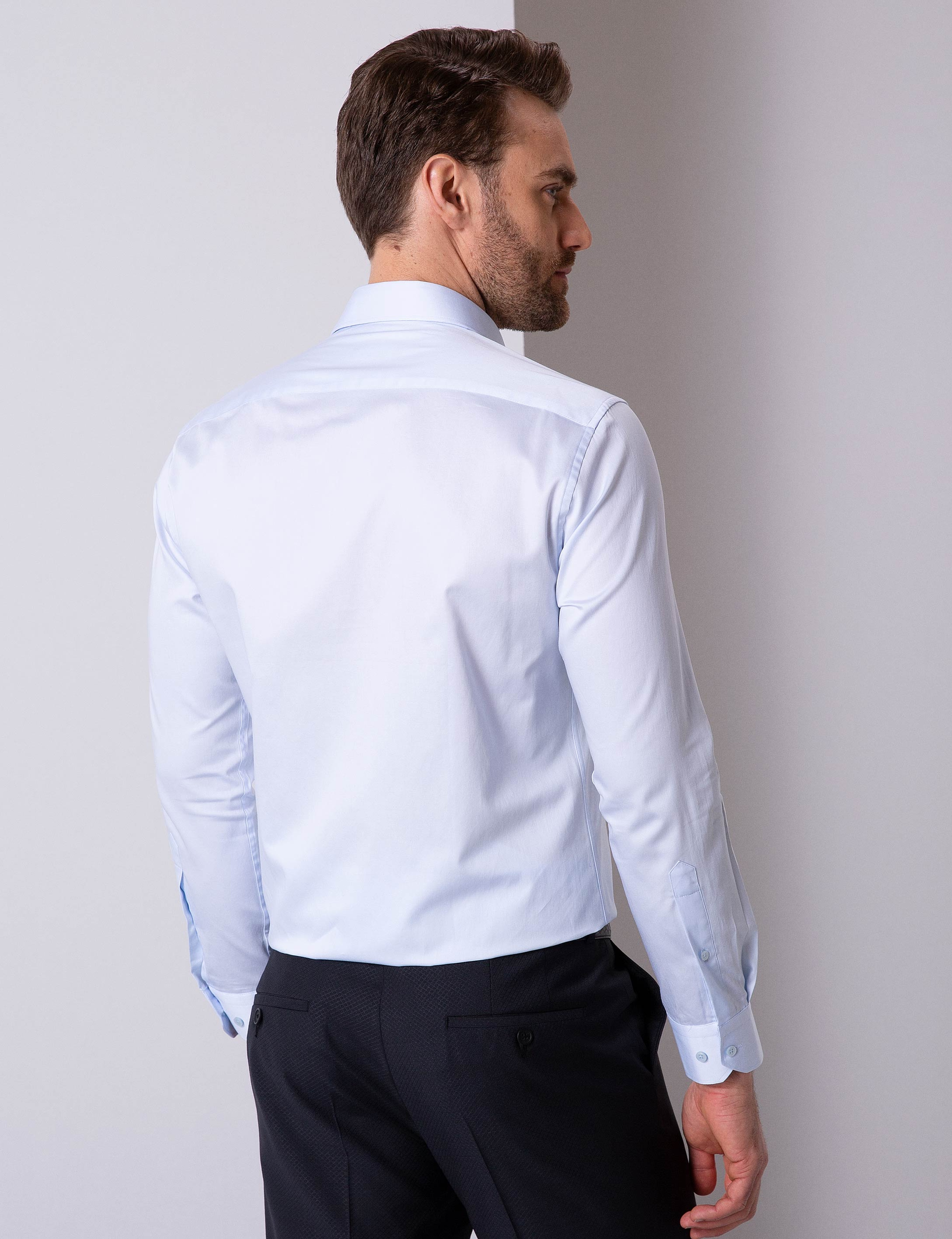 Açık Mavi Slim Fit Uzun Kollu Basic Gömlek
