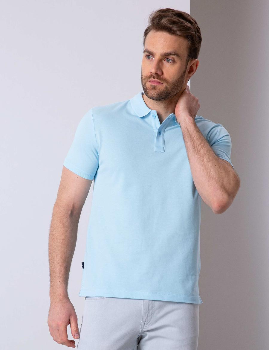 Açık Mavi Slim Fit Polo Yaka Basic T-Shirt