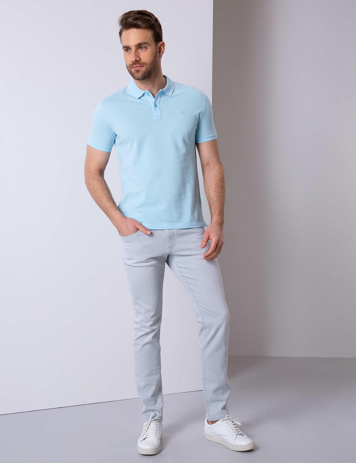 Açık Mavi Slim Fit Polo Yaka Basic T-Shirt - 50199338027