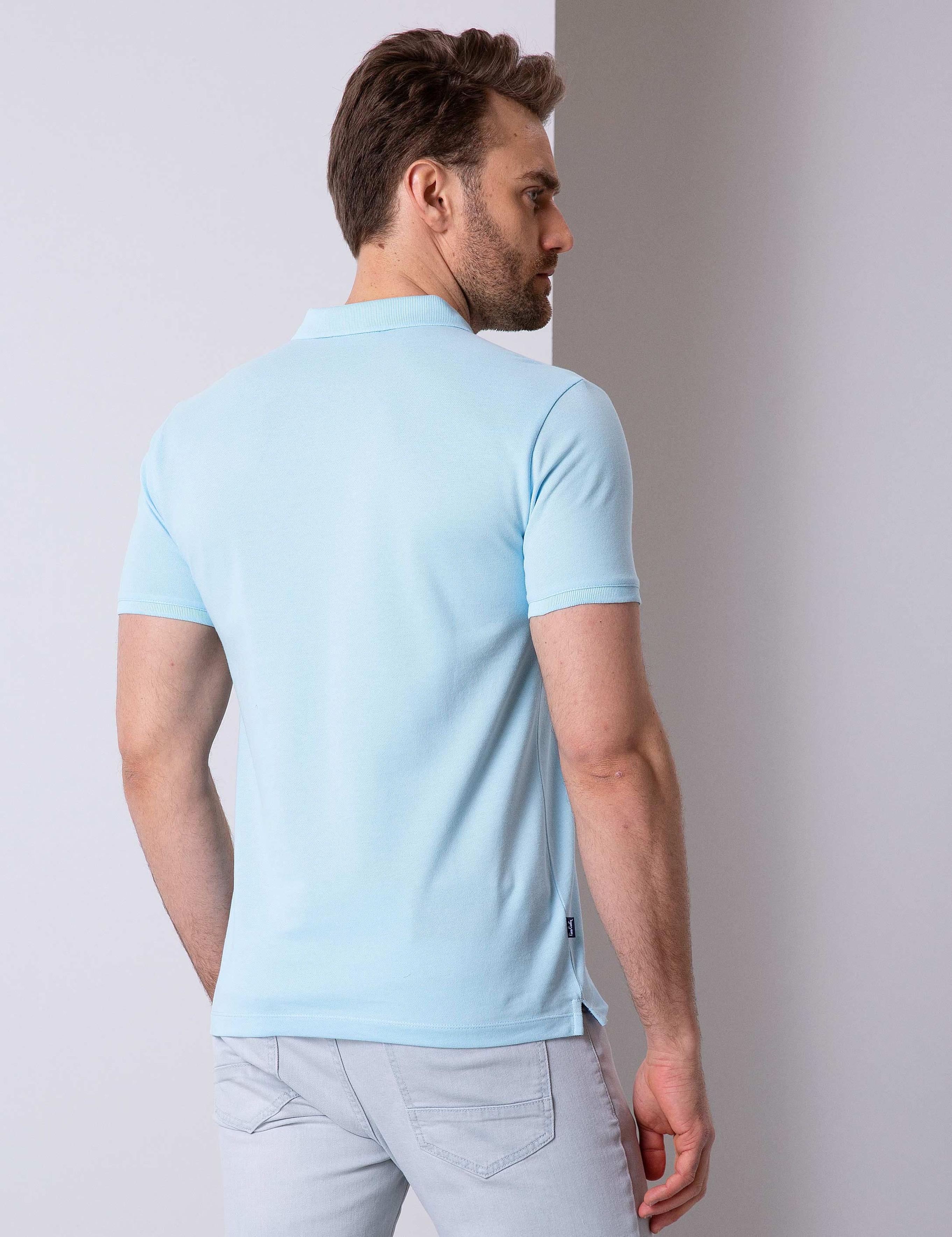 Açık Mavi Slim Fit Polo Yaka Basic T-Shirt
