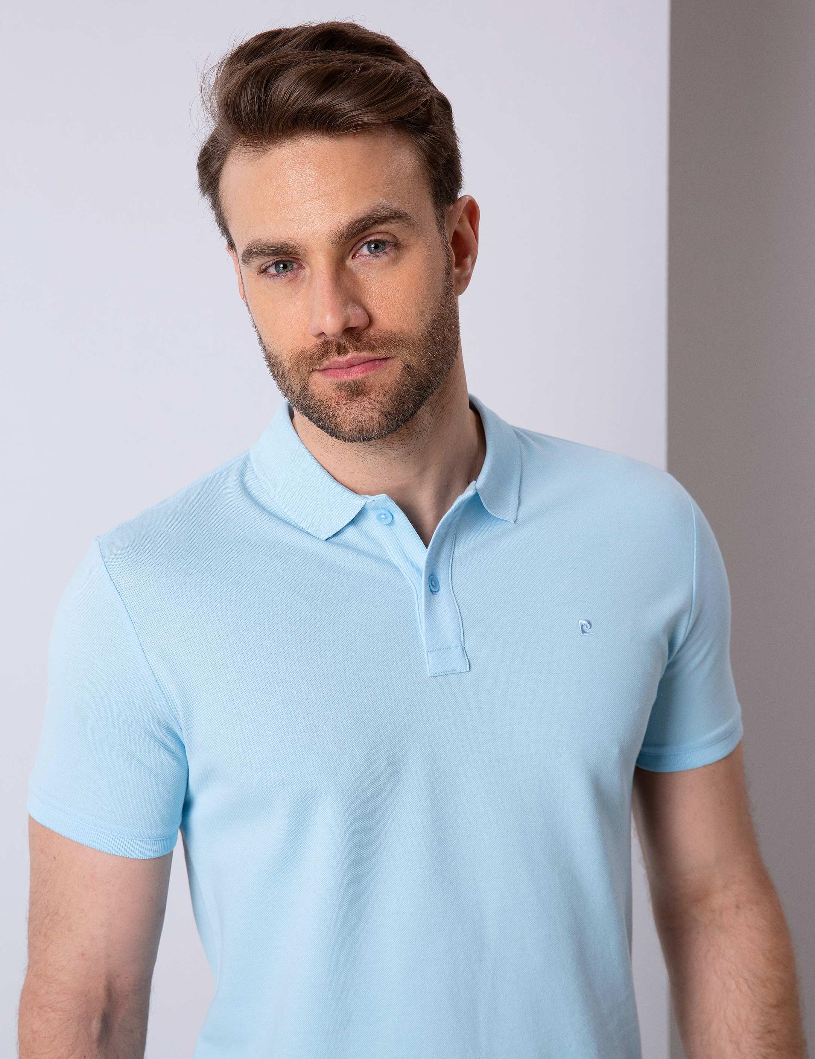 Açık Mavi Slim Fit Polo Yaka Basic T-Shirt