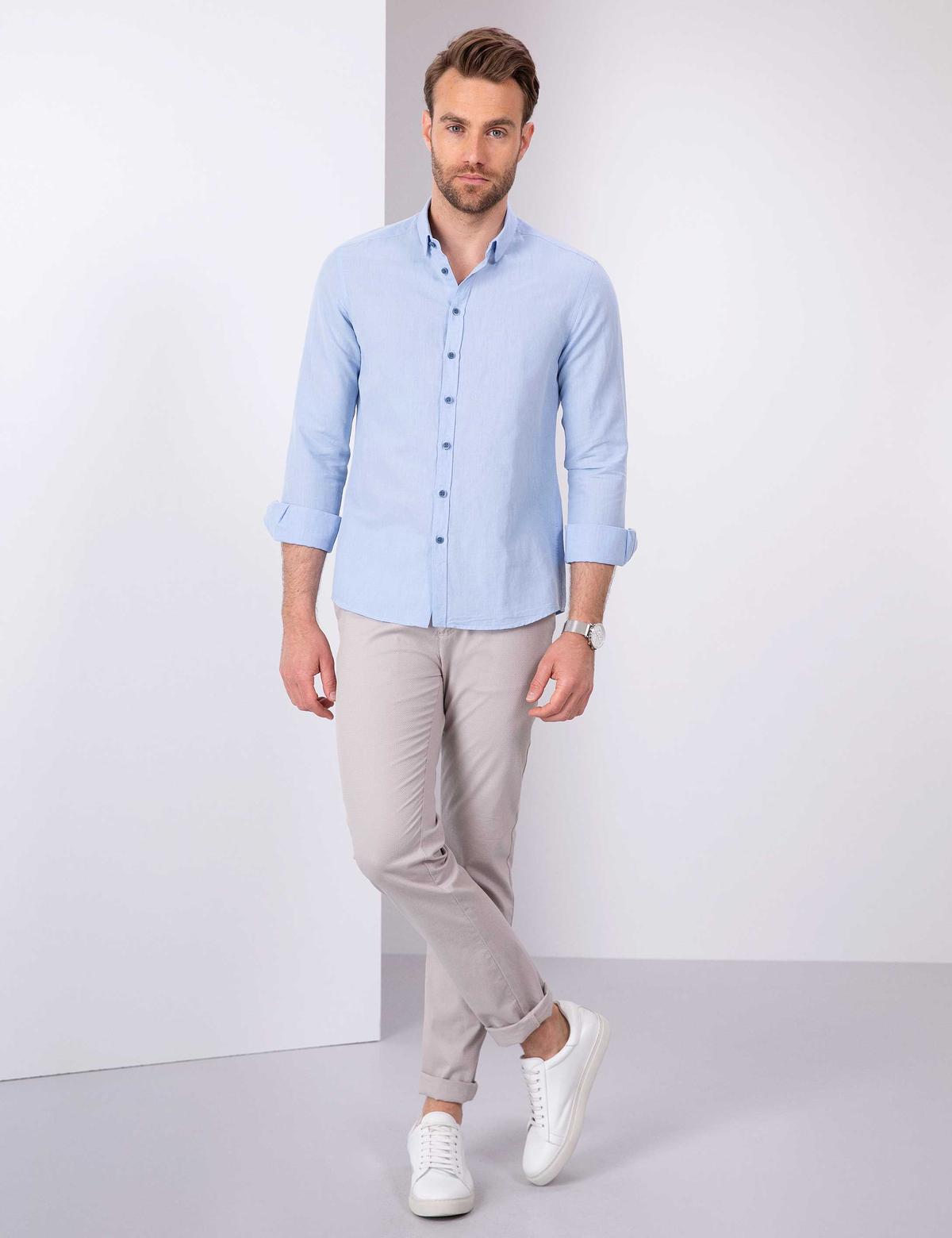 Açık Mavi Slim Fit Uzun Kollu Gömlek - 50202802006