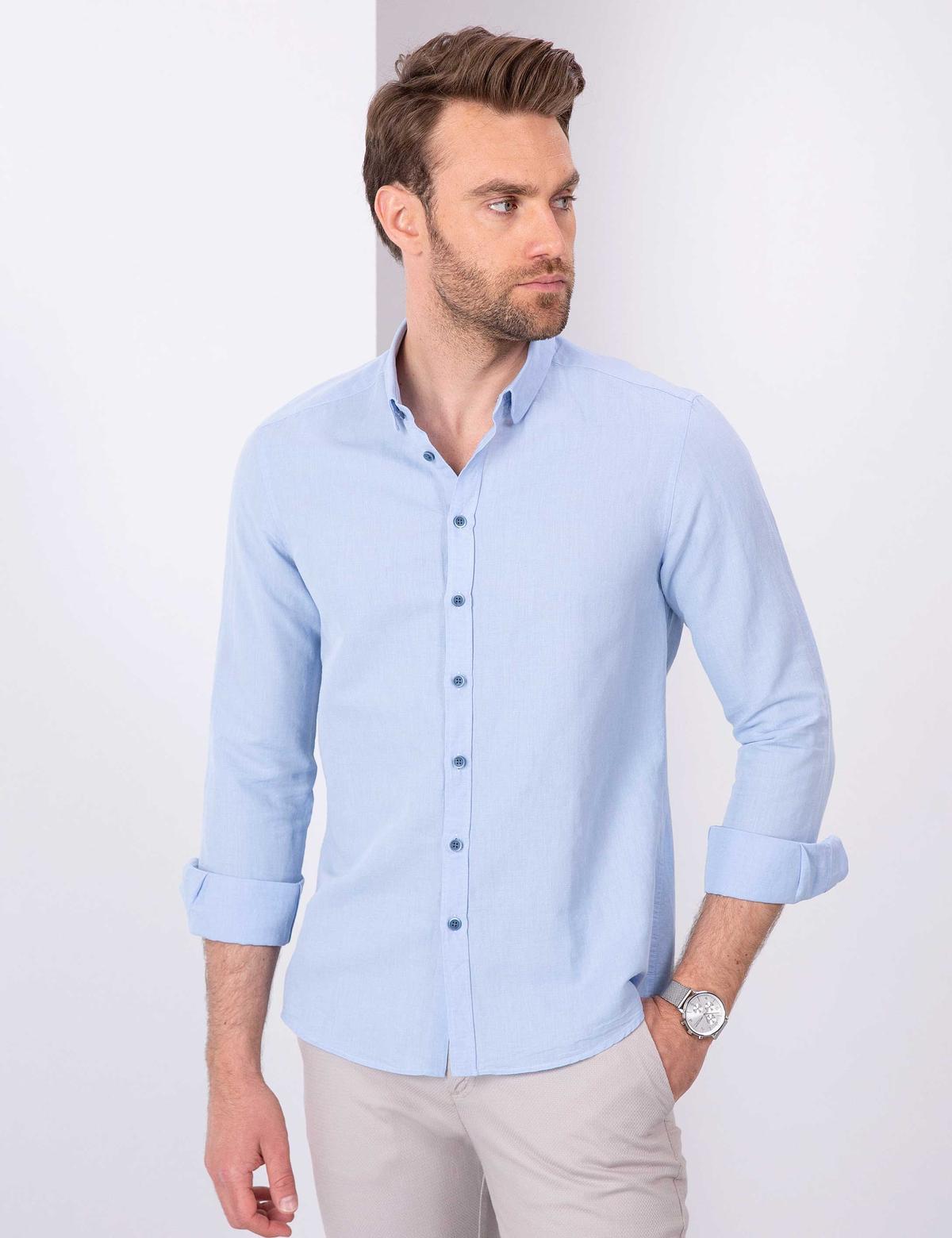 Açık Mavi Slim Fit Uzun Kollu Gömlek