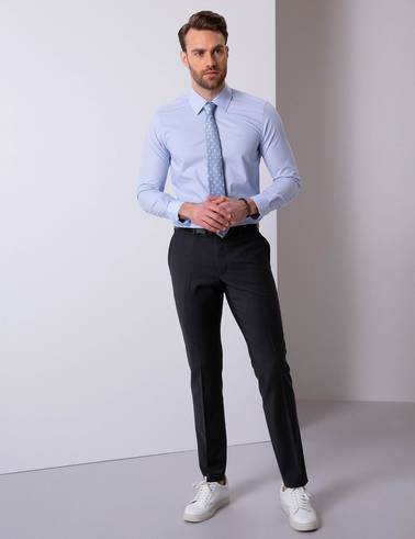 Açık Mavi Slim Fit Uzun Kollu Basic Gömlek