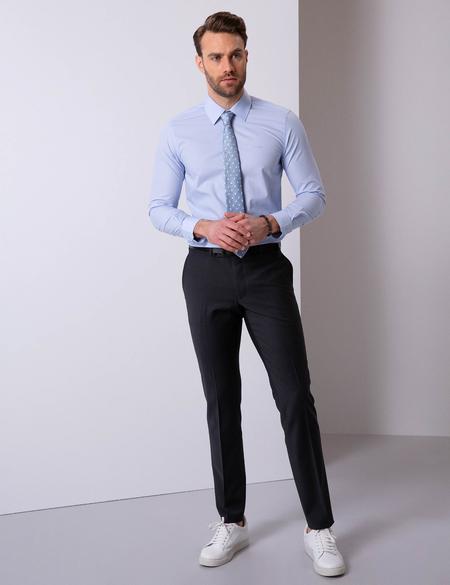 Açık Mavi Slim Fit Uzun Kollu Basic Gömlek - 50204593007