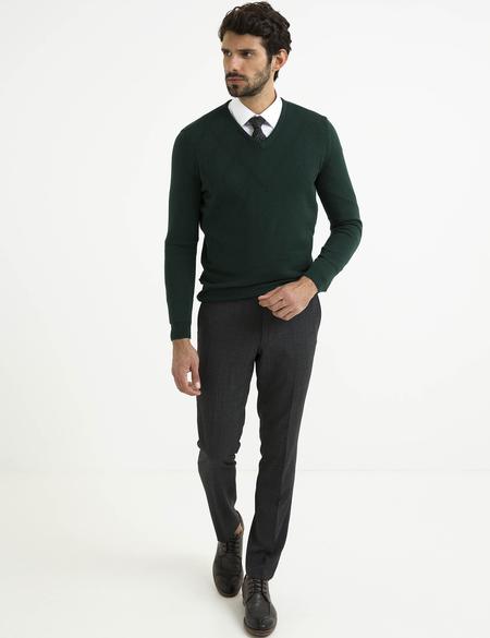 Yeşil Slim Fit V Yaka Triko Kazak - 50194465077