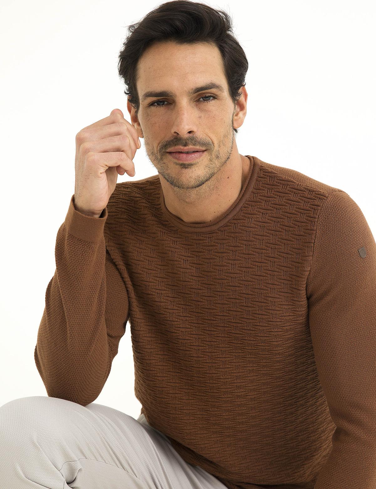 Kiremit Slim Fit Bisiklet Yaka Triko Kazak