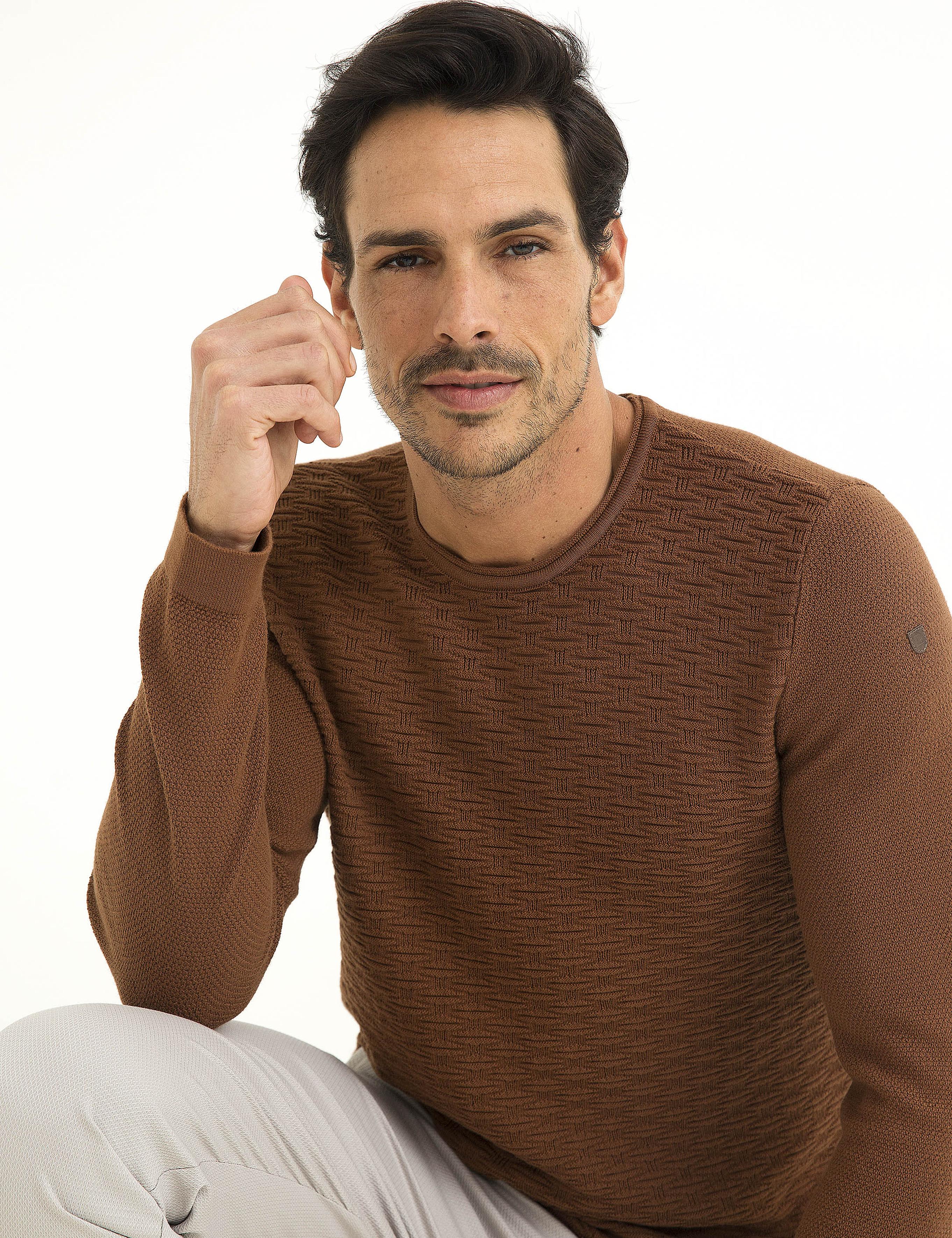 Kiremit Slim Fit Bisiklet Yaka Triko Kazak