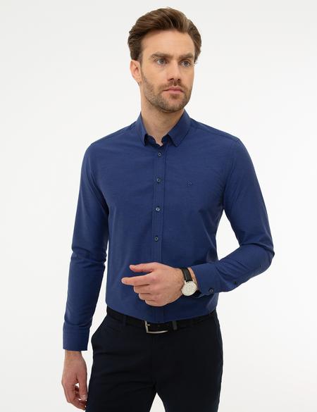 Lacivert Slim Fit Armürlü Gömlek - 50226659001