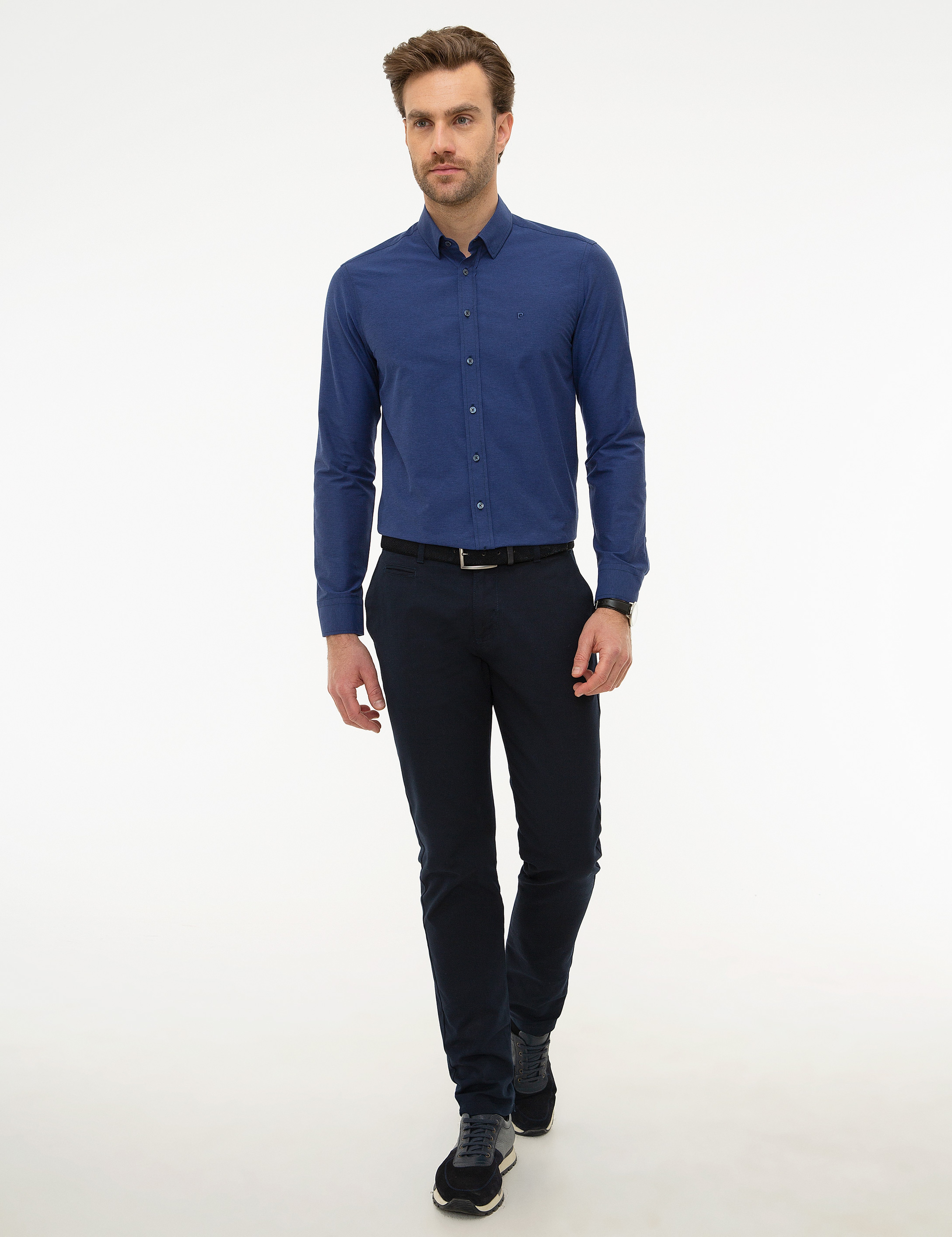 Lacivert Slim Fit Armürlü Gömlek - Image 4