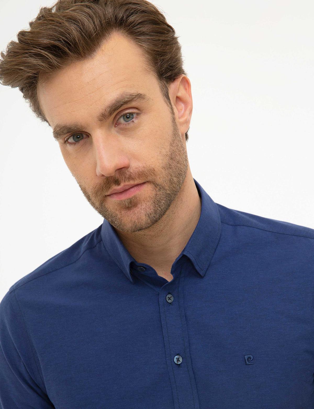 Lacivert Slim Fit Armürlü Gömlek - 50226659001