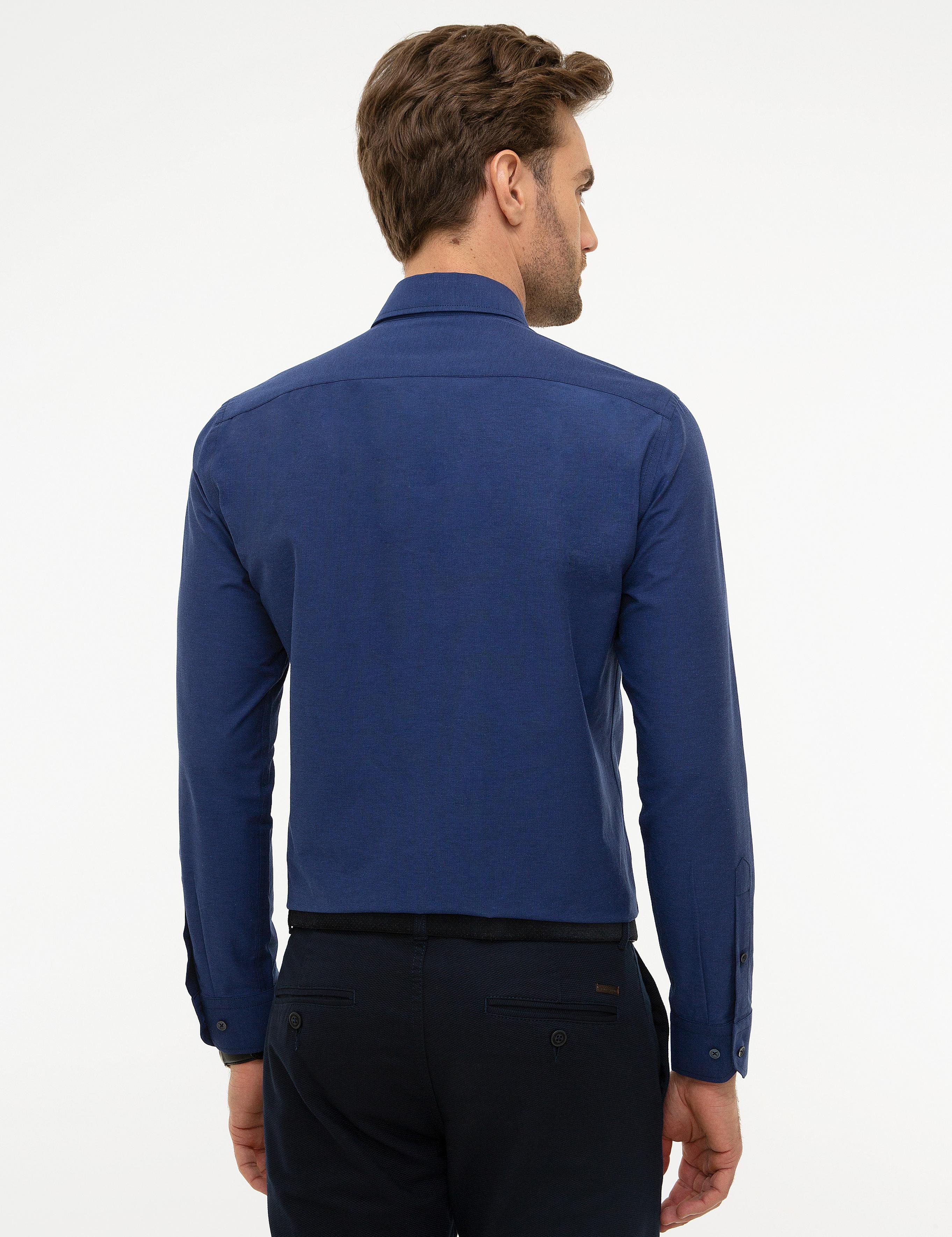 Lacivert Slim Fit Armürlü Gömlek