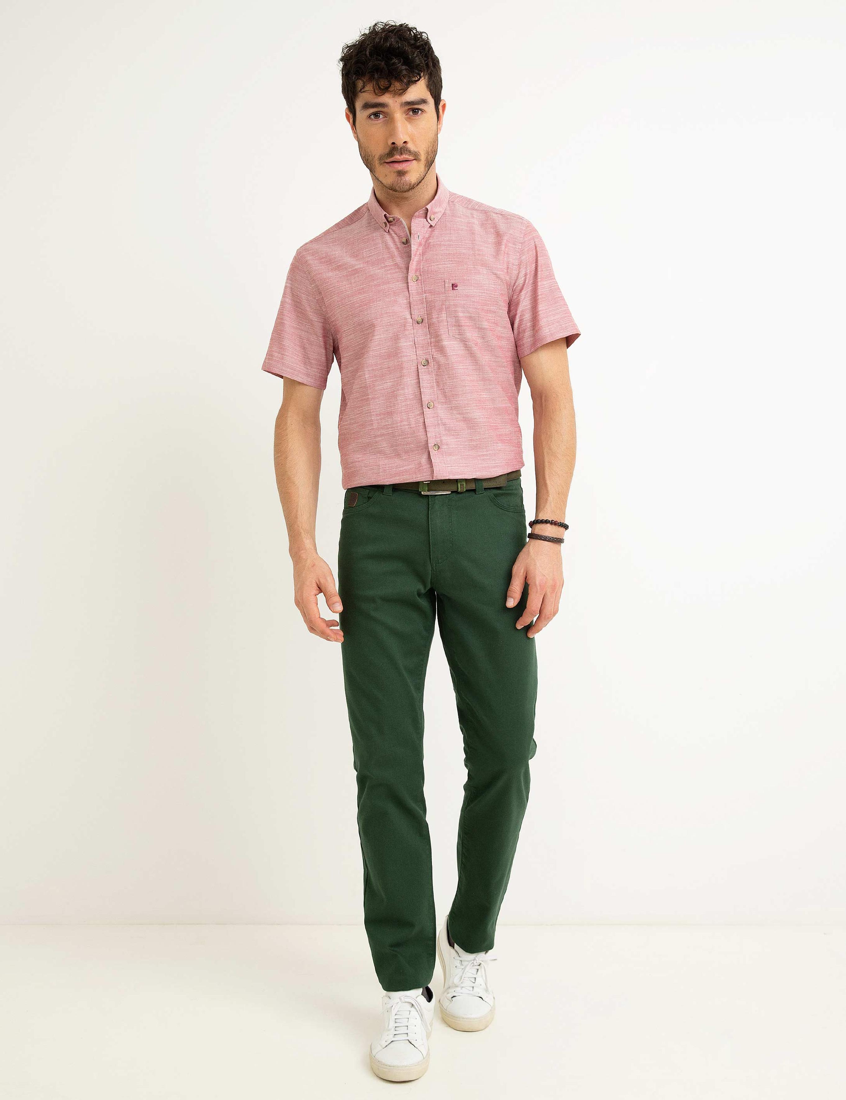 Kırmızı Regular Fit Kısa Kol Gömlek