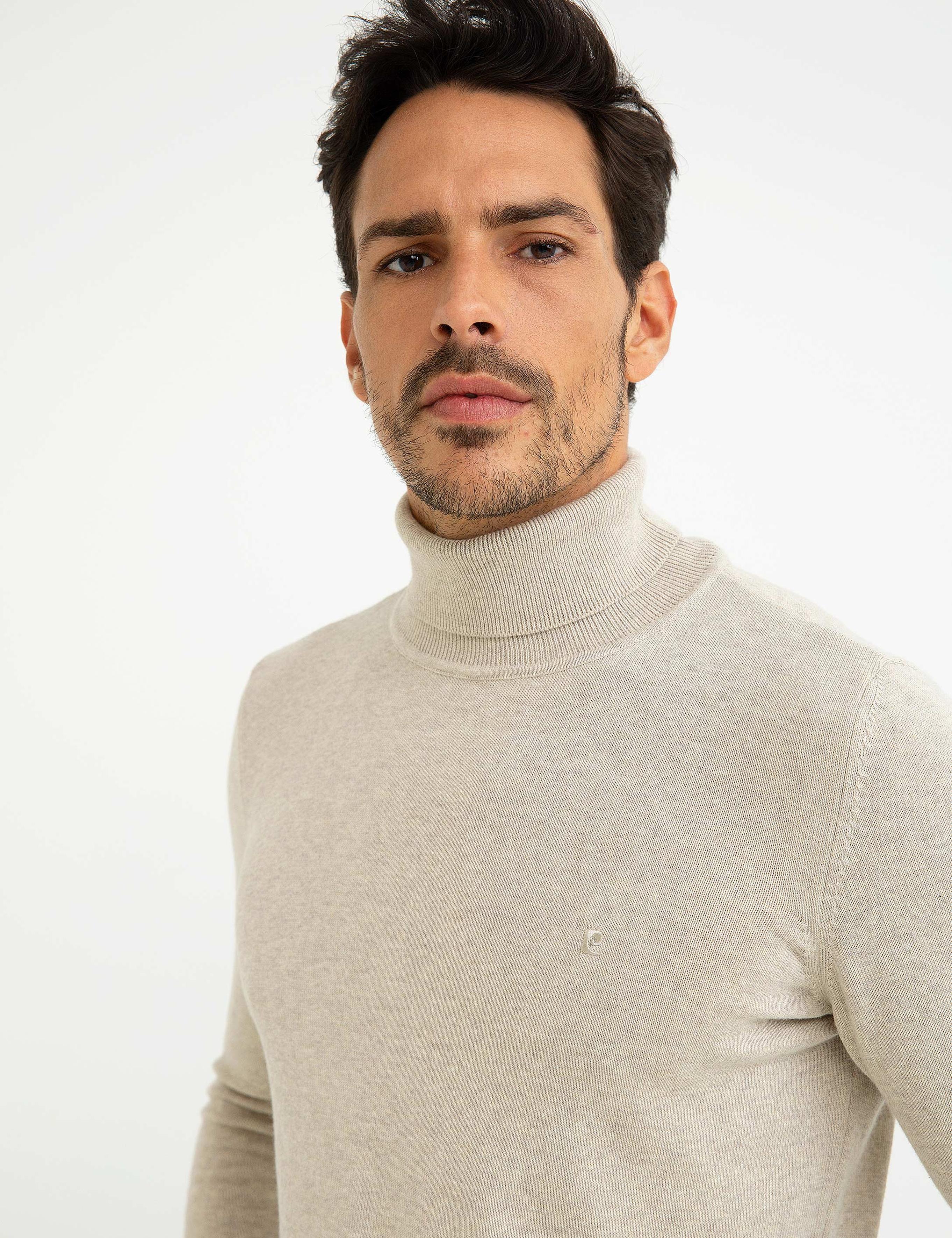 Bej Slim Fit Basic Triko Kazak