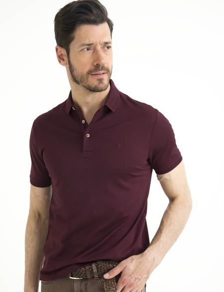 Bordo Slim Fit Polo Yaka Basic T-Shirt - 50186356081