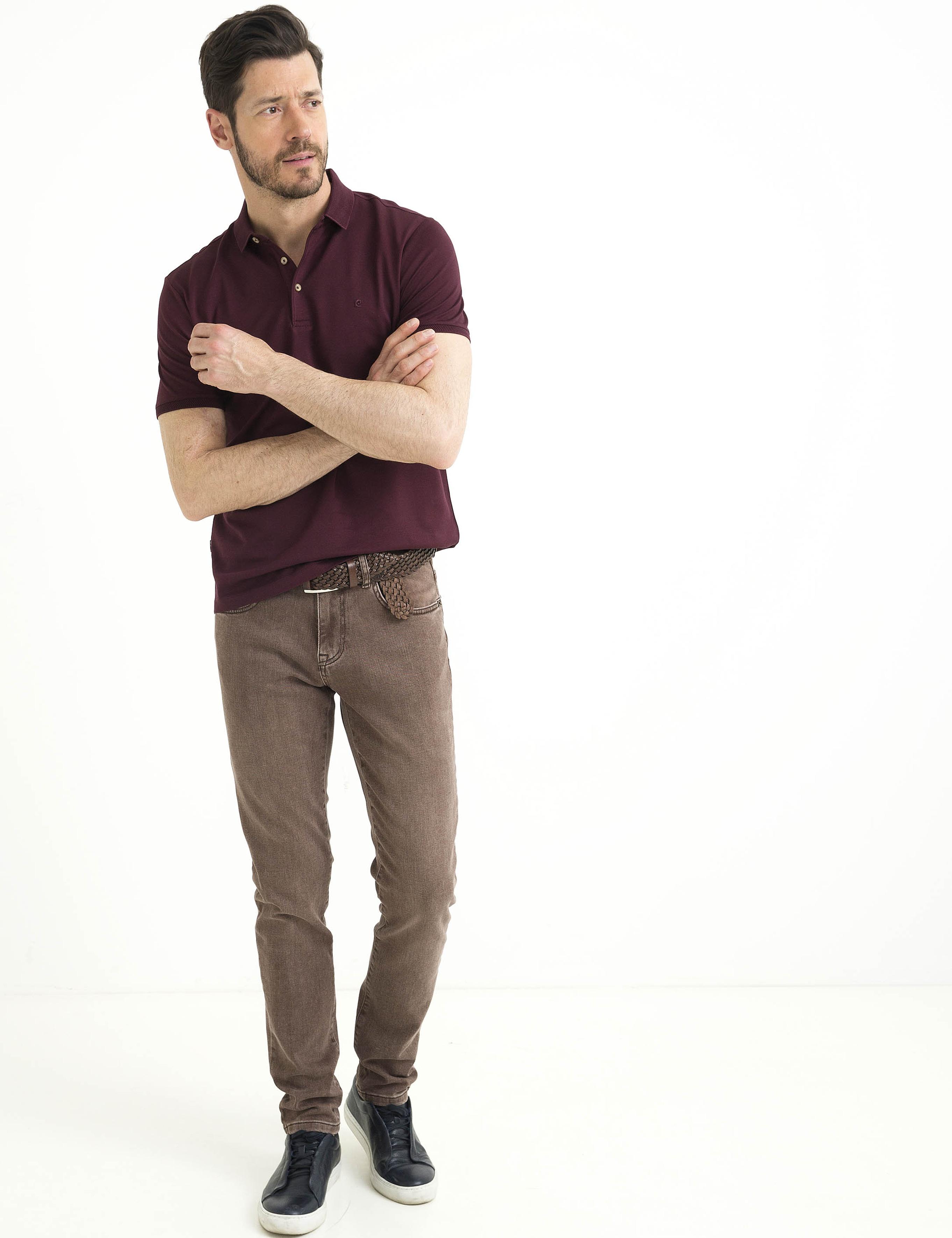 Bordo Slim Fit Polo Yaka Basic T-Shirt