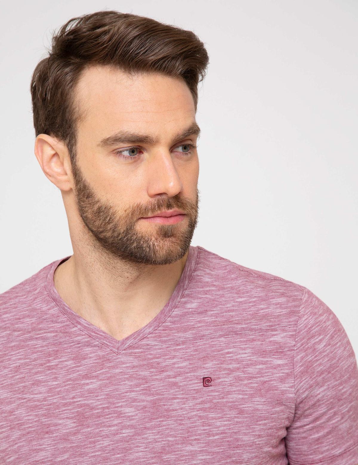 Bordo Slim Fit V Yaka T-Shirt - 50188634022