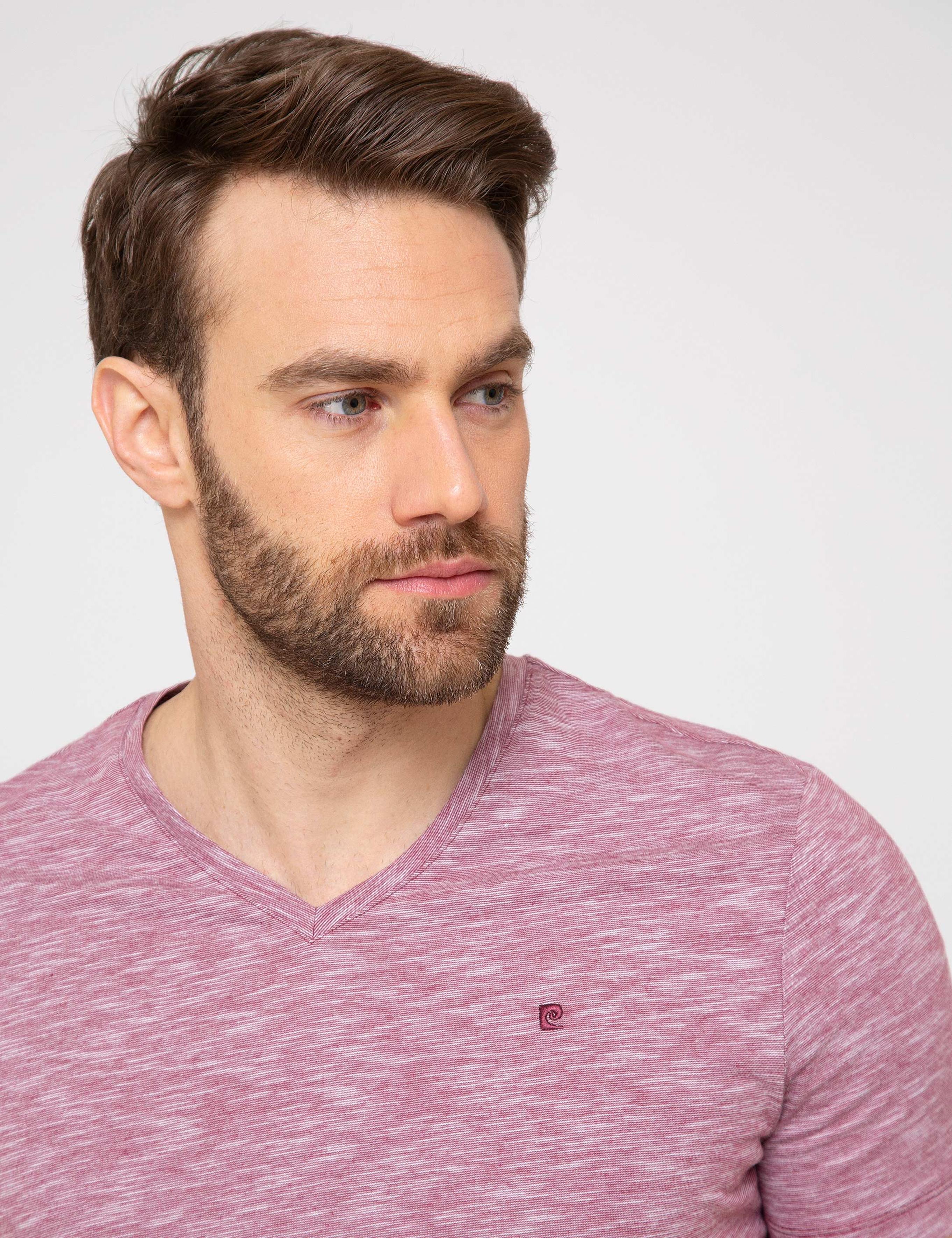 Bordo Slim Fit V Yaka T-Shirt