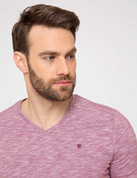 Bordo Slim Fit V Yaka T-Shirt - 50188634022