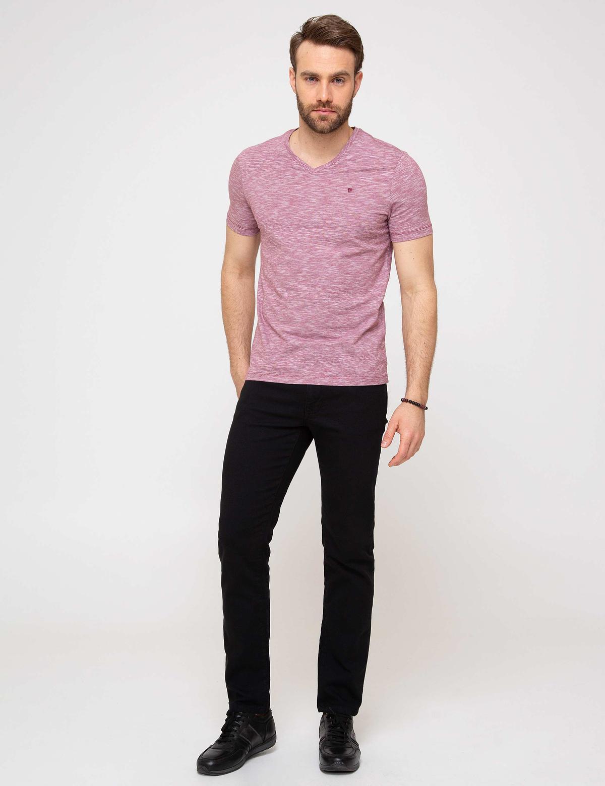 Bordo Slim Fit V Yaka T-Shirt - 50188634022